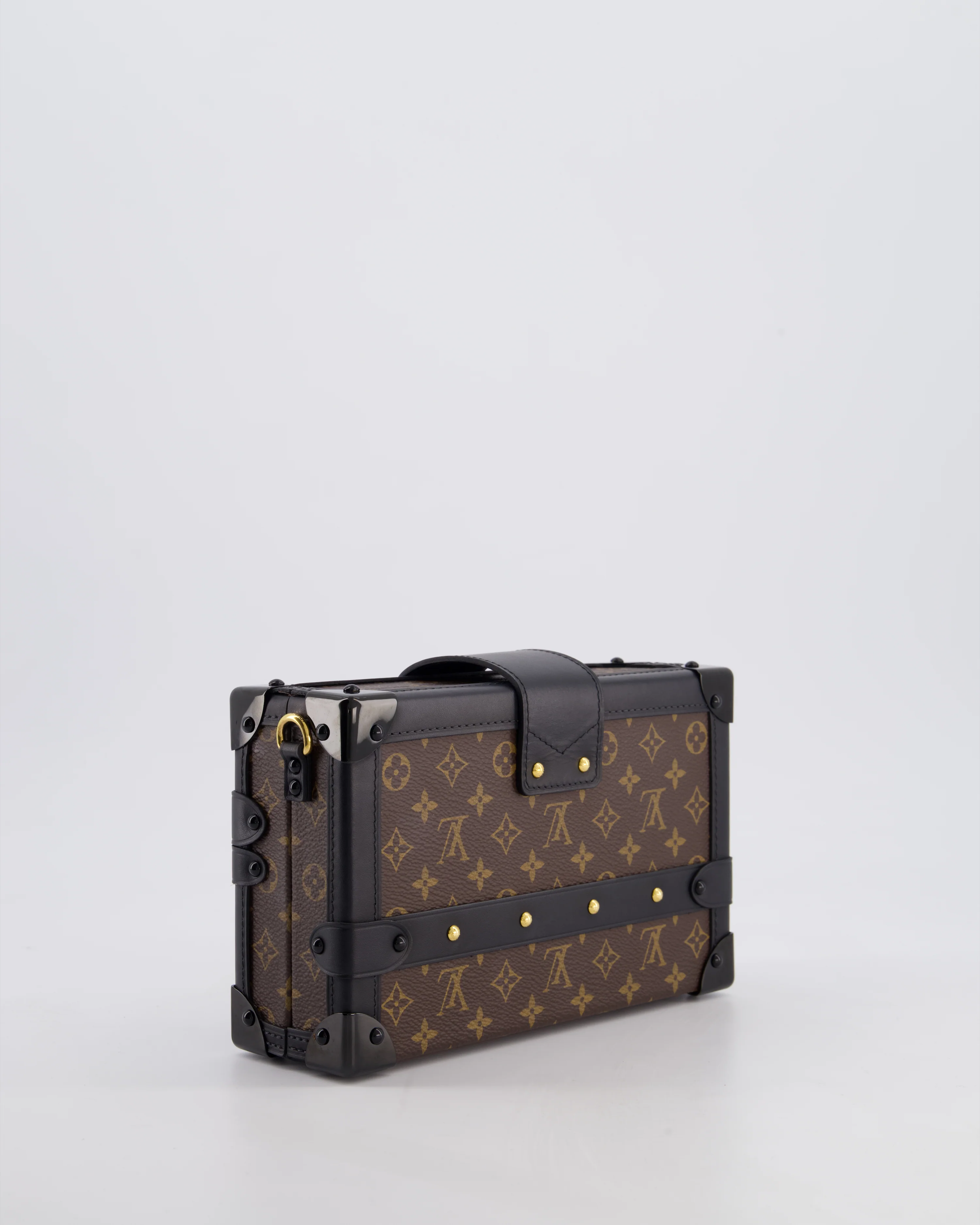 Louis Vuitton Brown Petite Malle Bag in Monogram Canvas & Black Calfskin Leather with Gold Hardware - Image 8