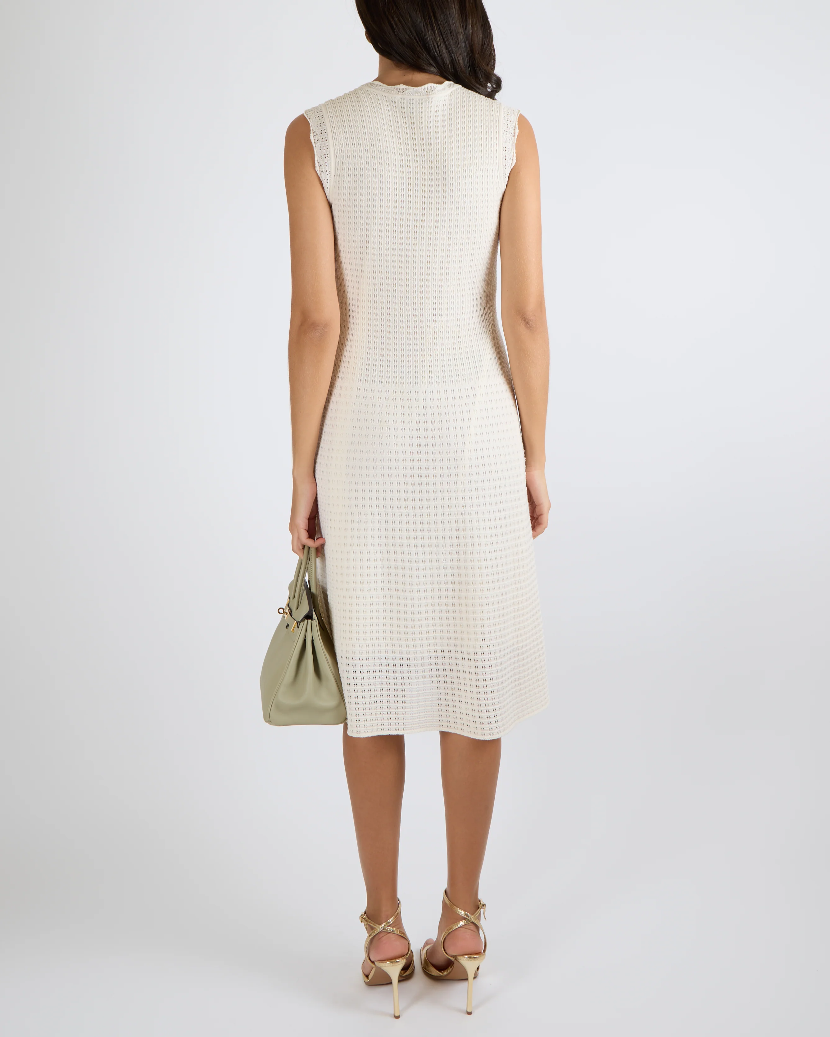 Louis Vuitton Cream Wool Perforated Sleeveless Midi Dress Size M (UK 10) - Image 3