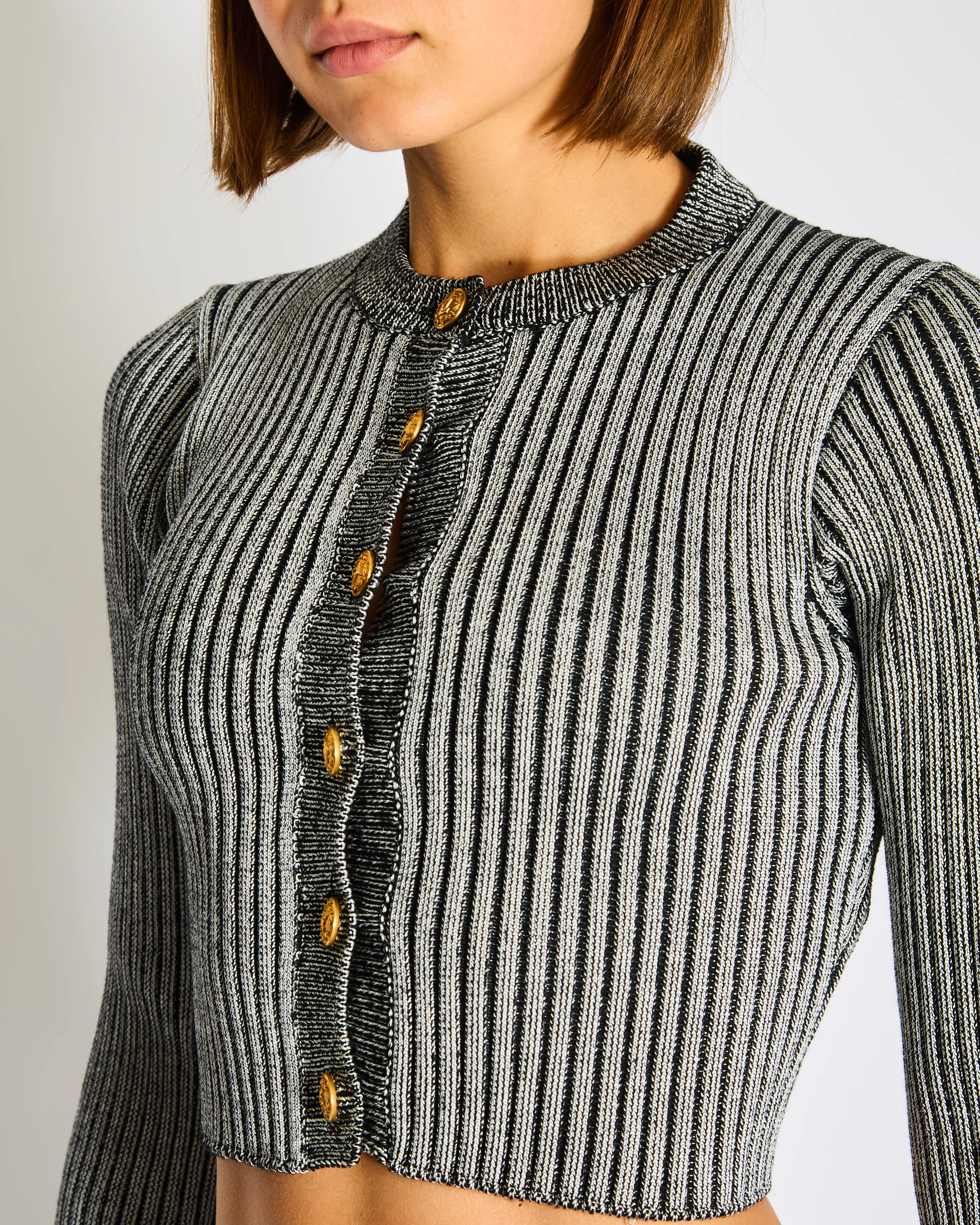Louis Vuitton Grey Knitted Trumpet Cardigan Jacket with Matching Skirt Set Size XS (UK 6) - Image 5