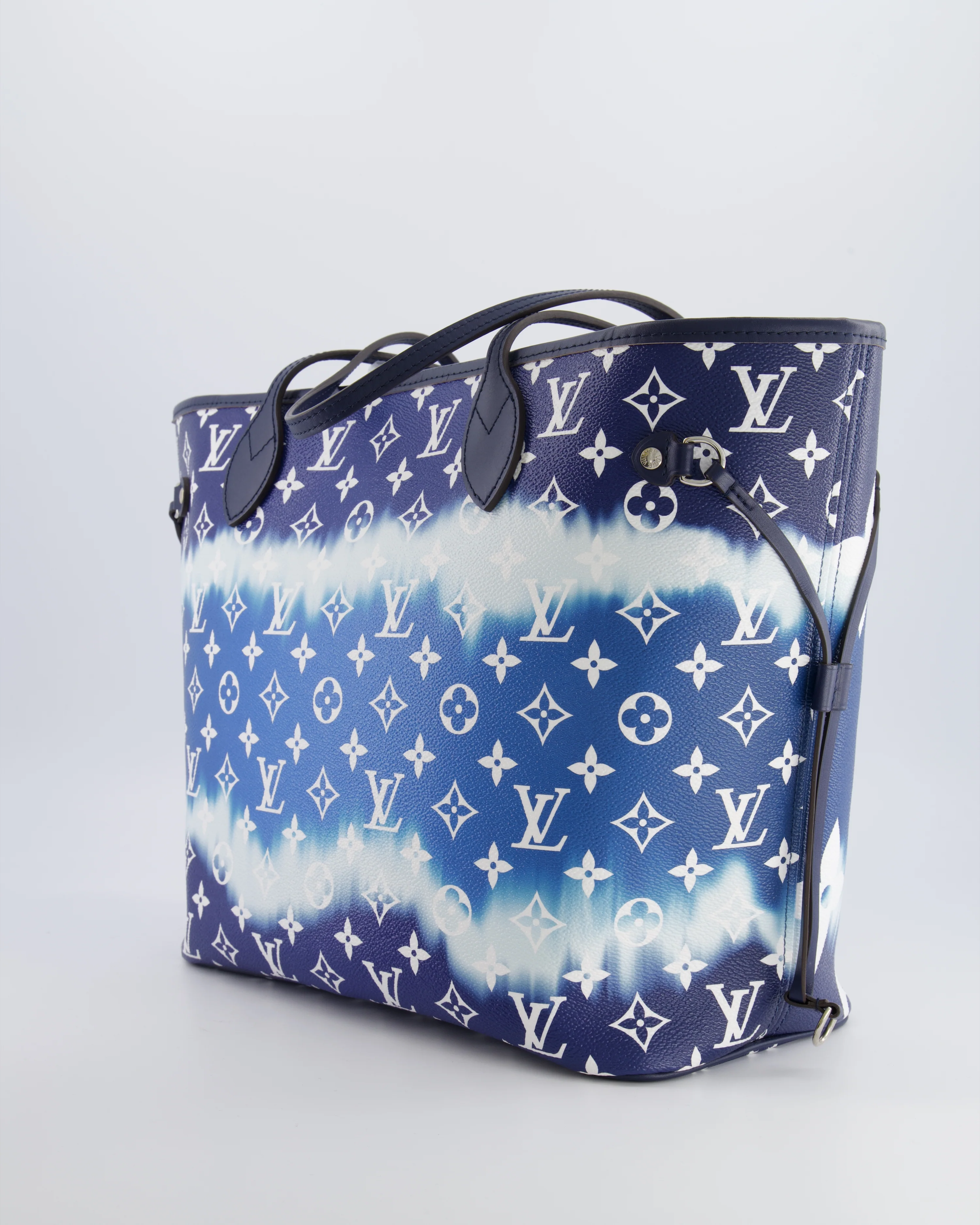 Louis Vuitton Monogram Escale Neverfull MM Tote Bag in Blue and White Tie Dye with Silver Hardware - Image 8