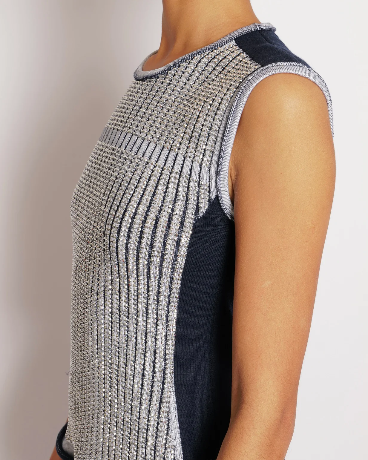 *RUNWAY* Louis Vuitton Fall 2015 Navy and White Knit Crystal Embellished Top and Skirt Set Size S/L (UK 8/12) - Image 6