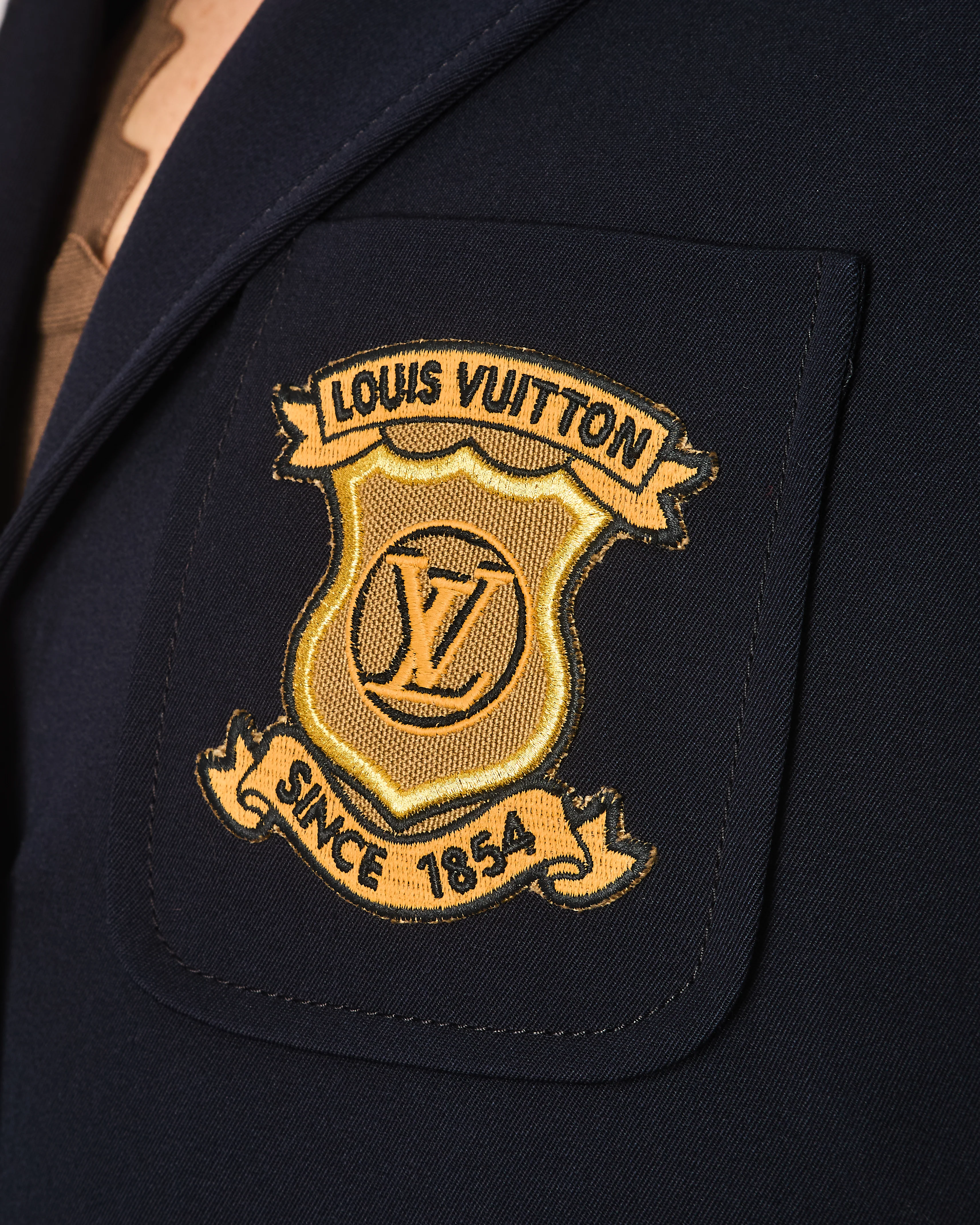 Louis Vuitton Navy Wool Blazer with Gold LV Buttons and Logo Patch Size FR 38 (UK 10) - Image 3