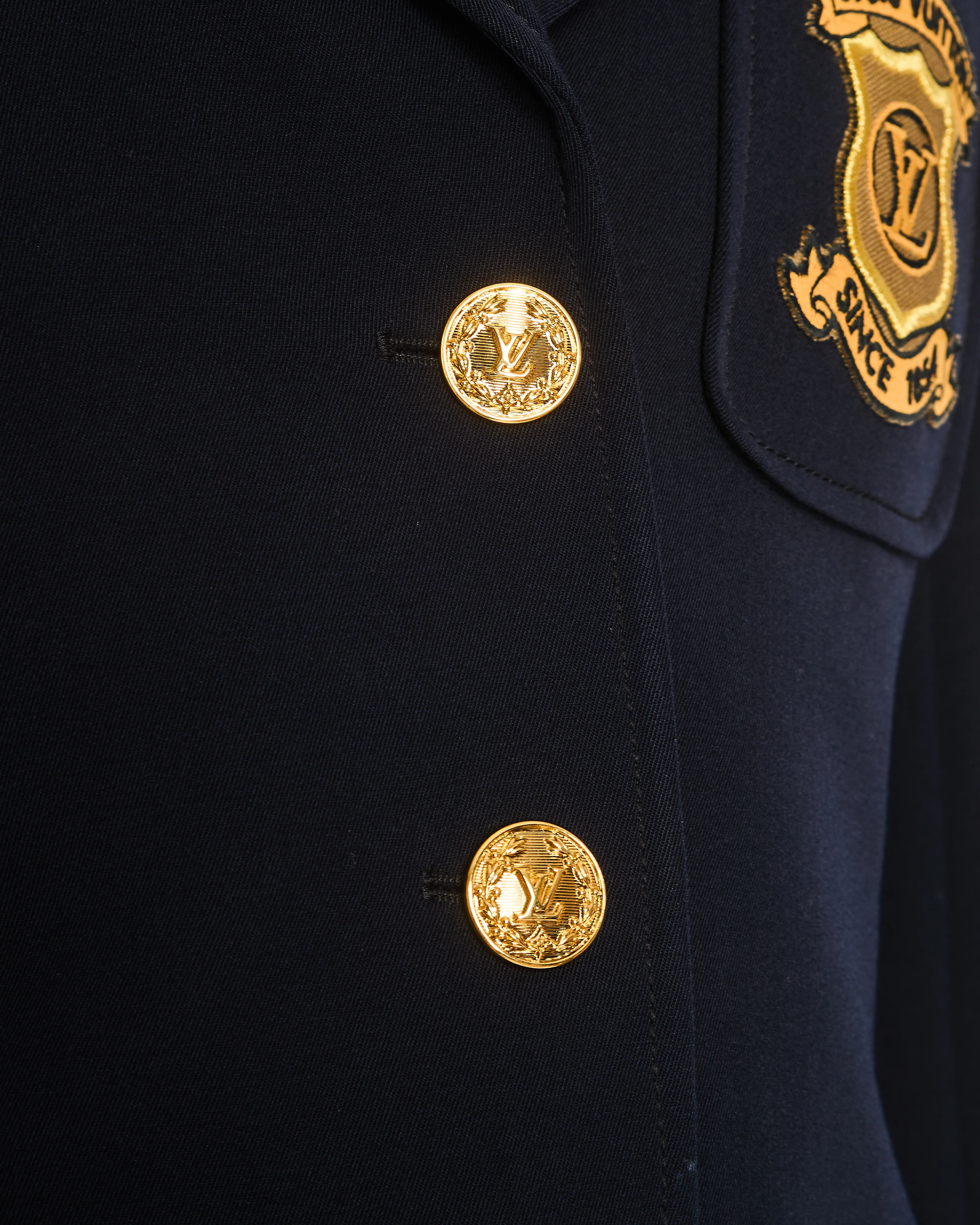 Louis Vuitton Navy Wool Blazer with Gold LV Buttons and Logo Patch Size FR 38 (UK 10) - Image 5