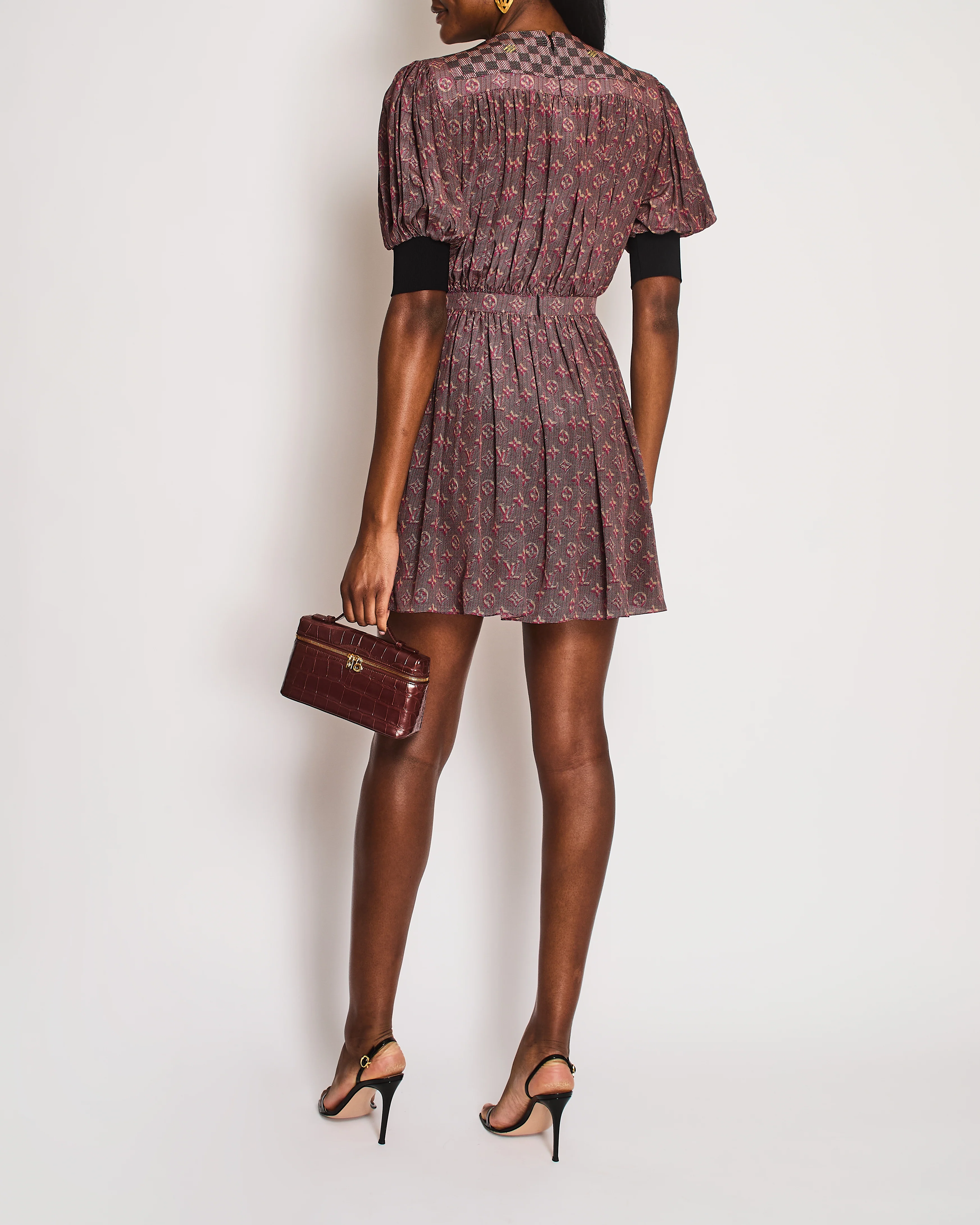 Louis Vuitton Purple Monogram Cuffed Mid Sleeve Midi Dress Size FR 34 (UK 6) - Image 3