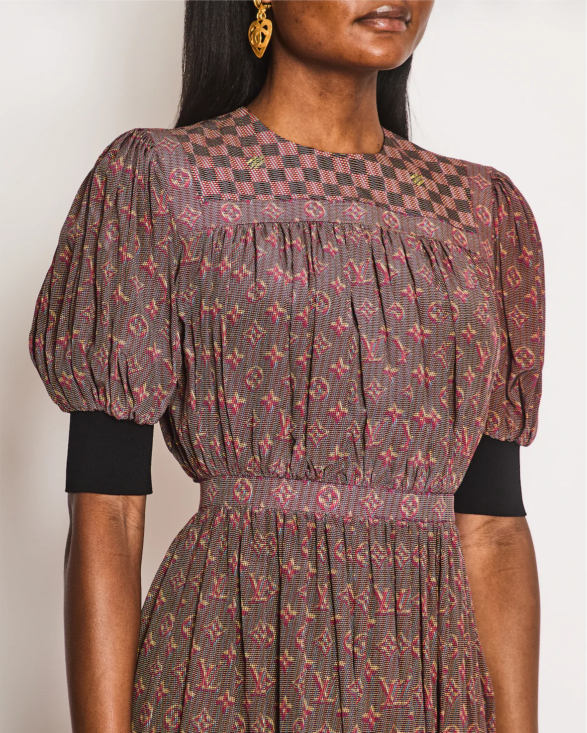 Louis Vuitton Purple Monogram Cuffed Mid Sleeve Midi Dress Size FR 34 (UK 6) - Image 4