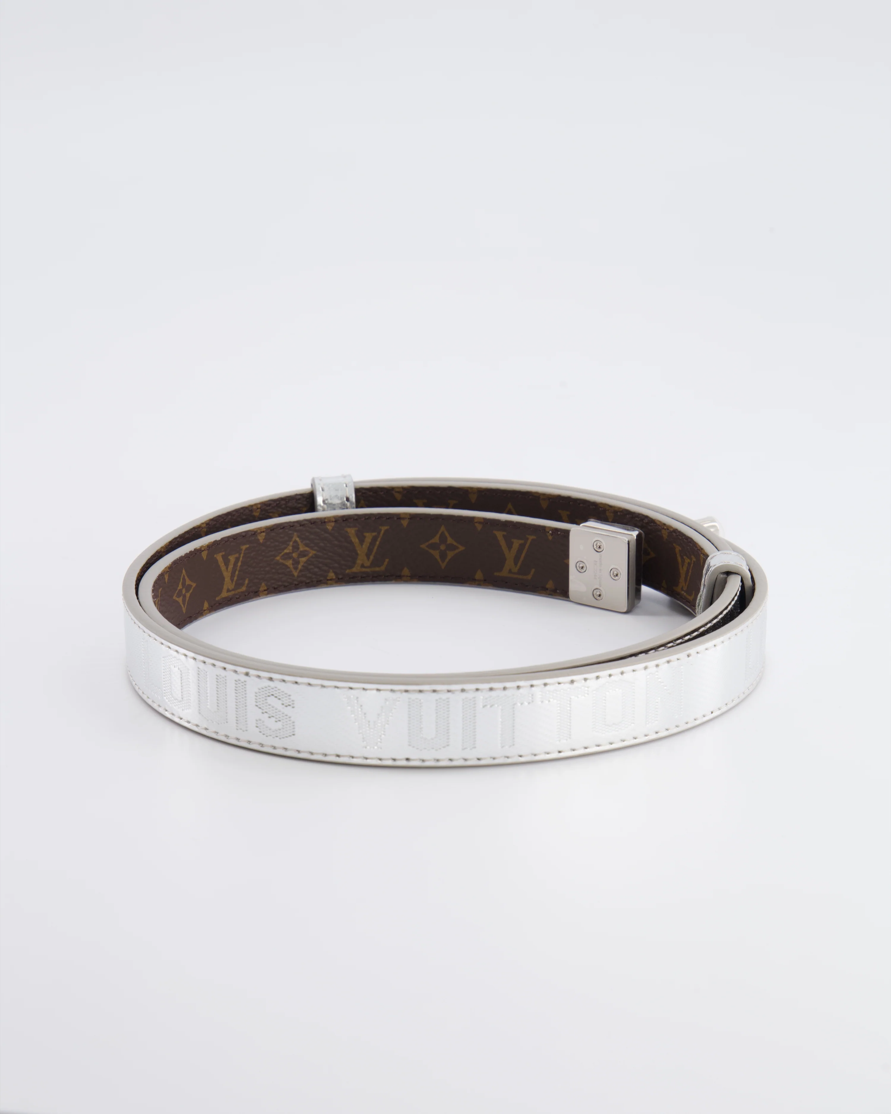 Louis Vuitton Silver Metallic Logo Belt Size 90cm
