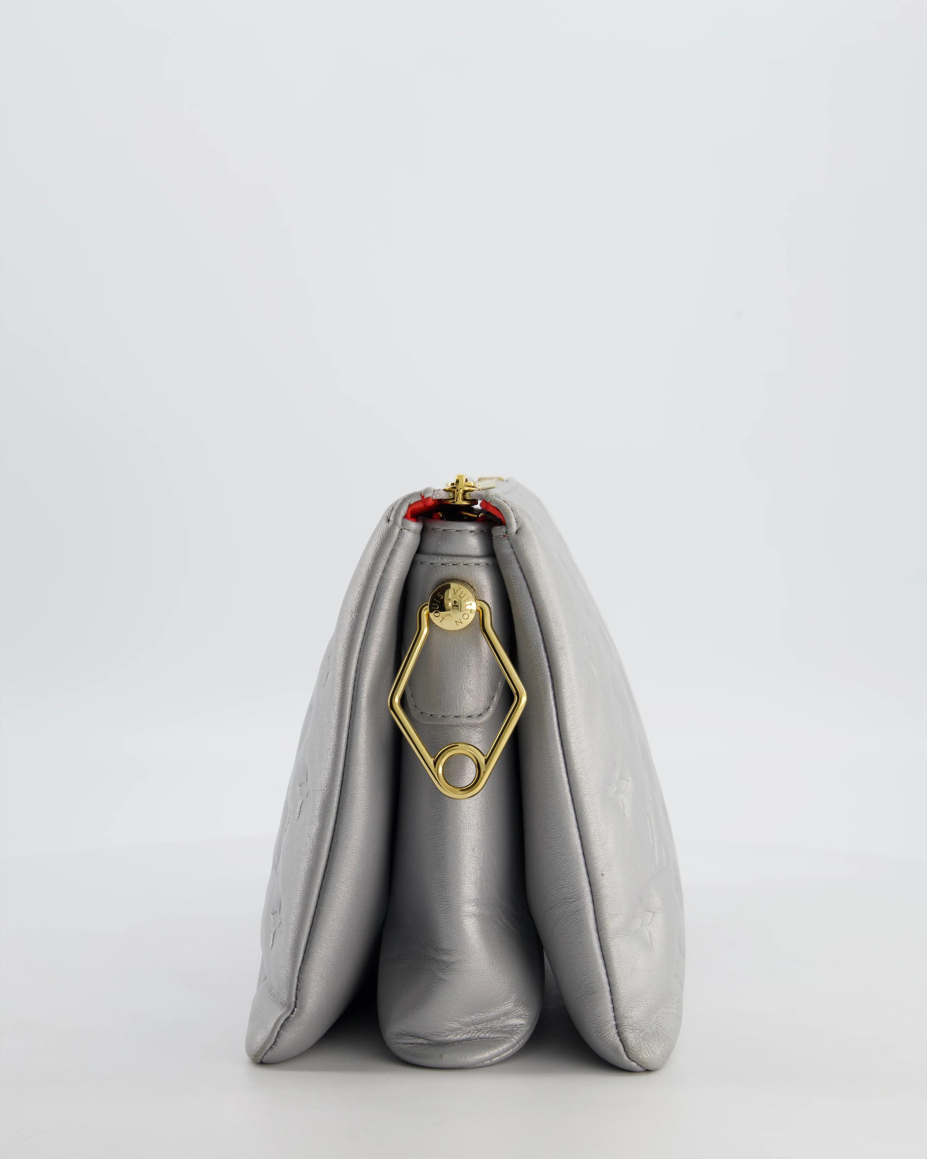 Louis Vuitton Silver Monogram Coussin PM Bag with Gold Hardware and Logo Canvas Strap - Image 11