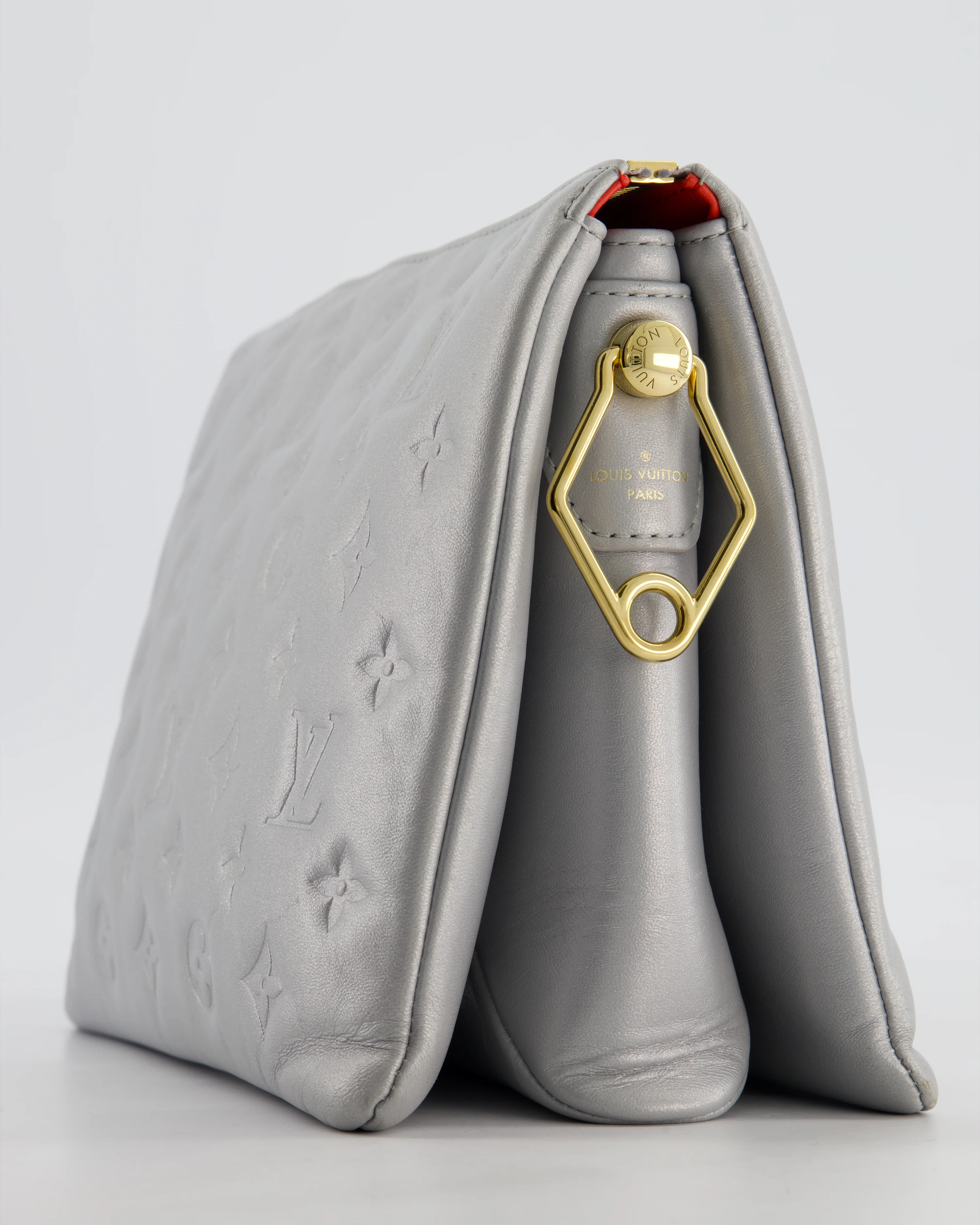 Louis Vuitton Silver Monogram Coussin PM Bag with Gold Hardware and Logo Canvas Strap - Image 14