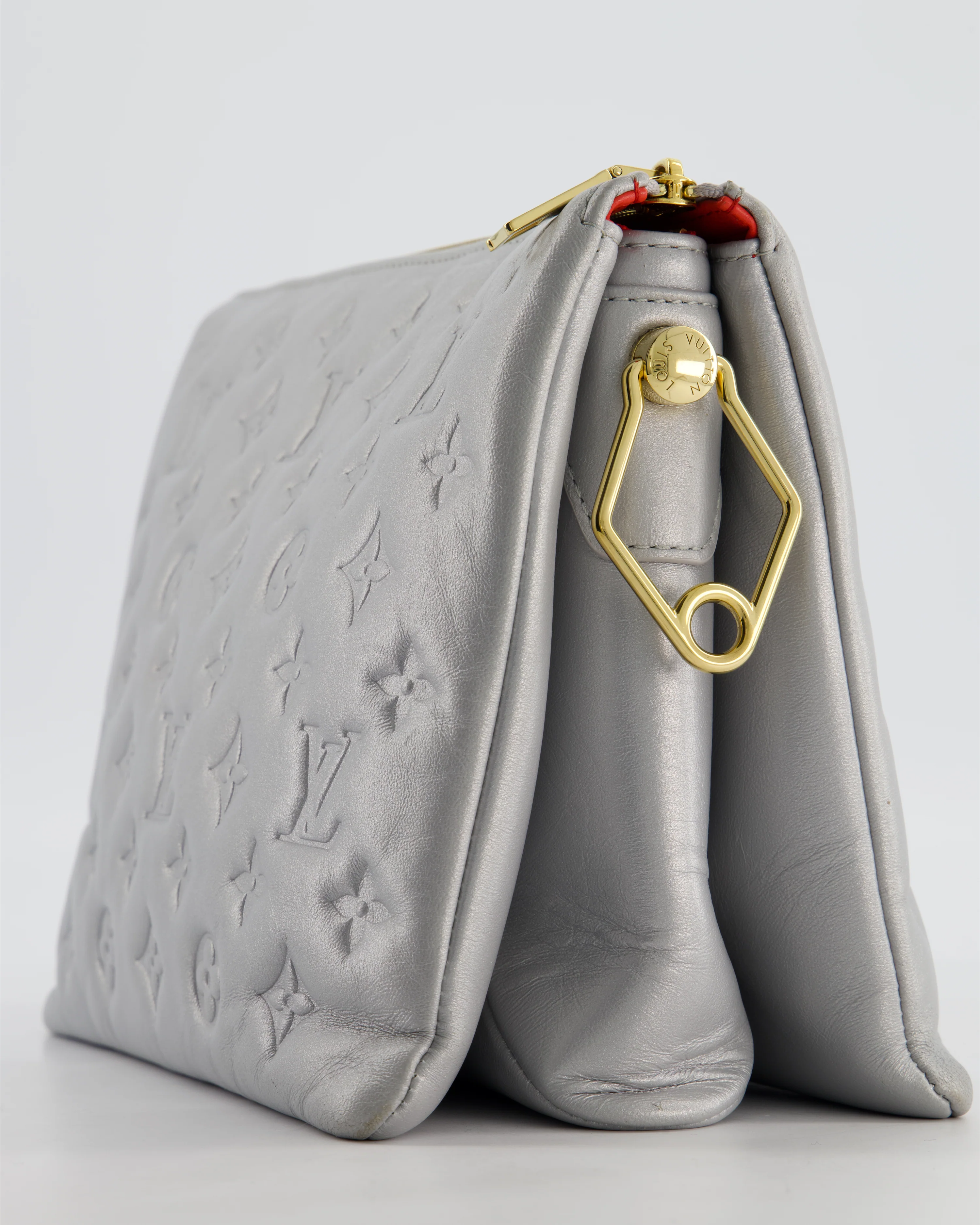 Louis Vuitton Silver Monogram Coussin PM Bag with Gold Hardware and Logo Canvas Strap - Image 16