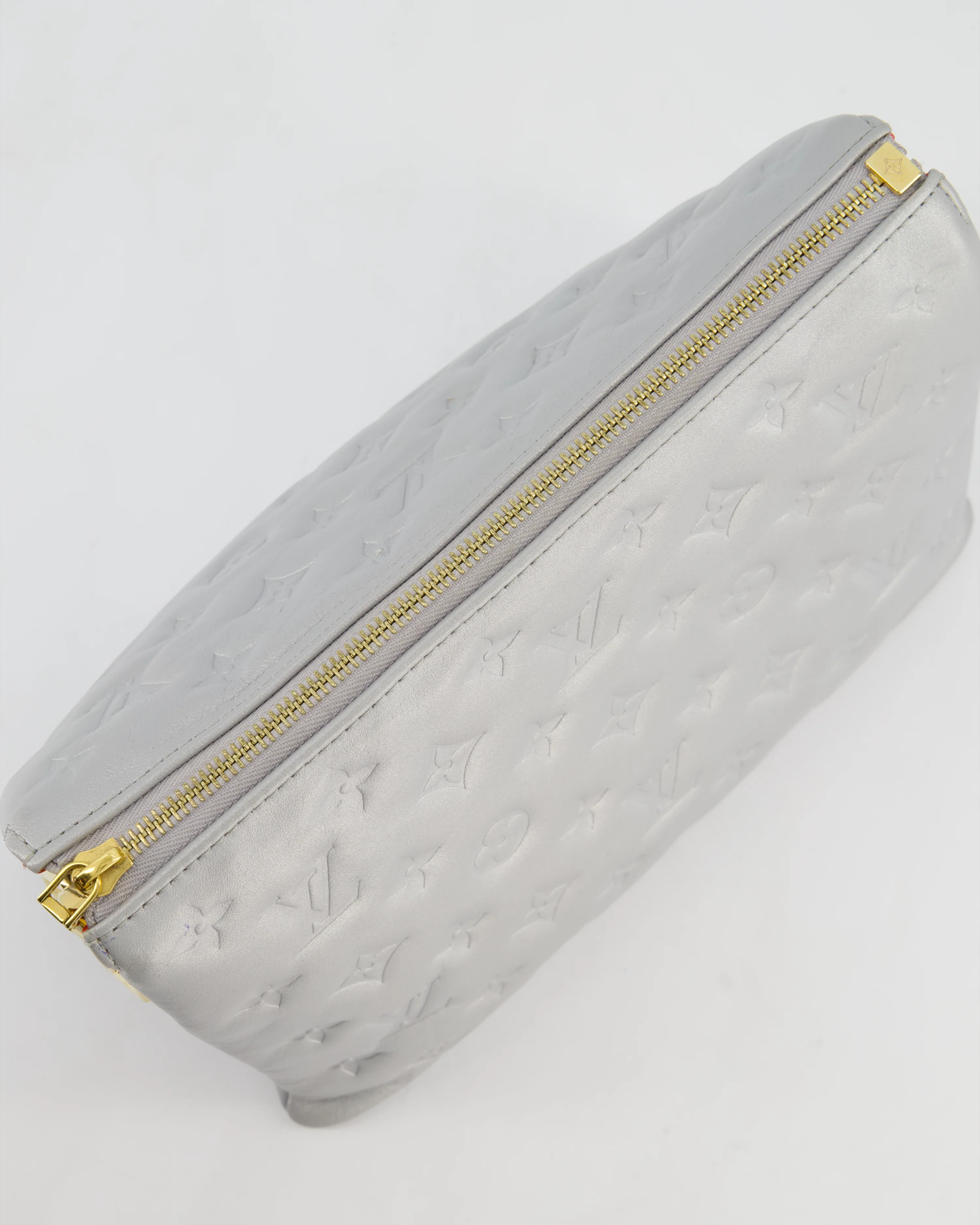 Louis Vuitton Silver Monogram Coussin PM Bag with Gold Hardware and Logo Canvas Strap - Image 17