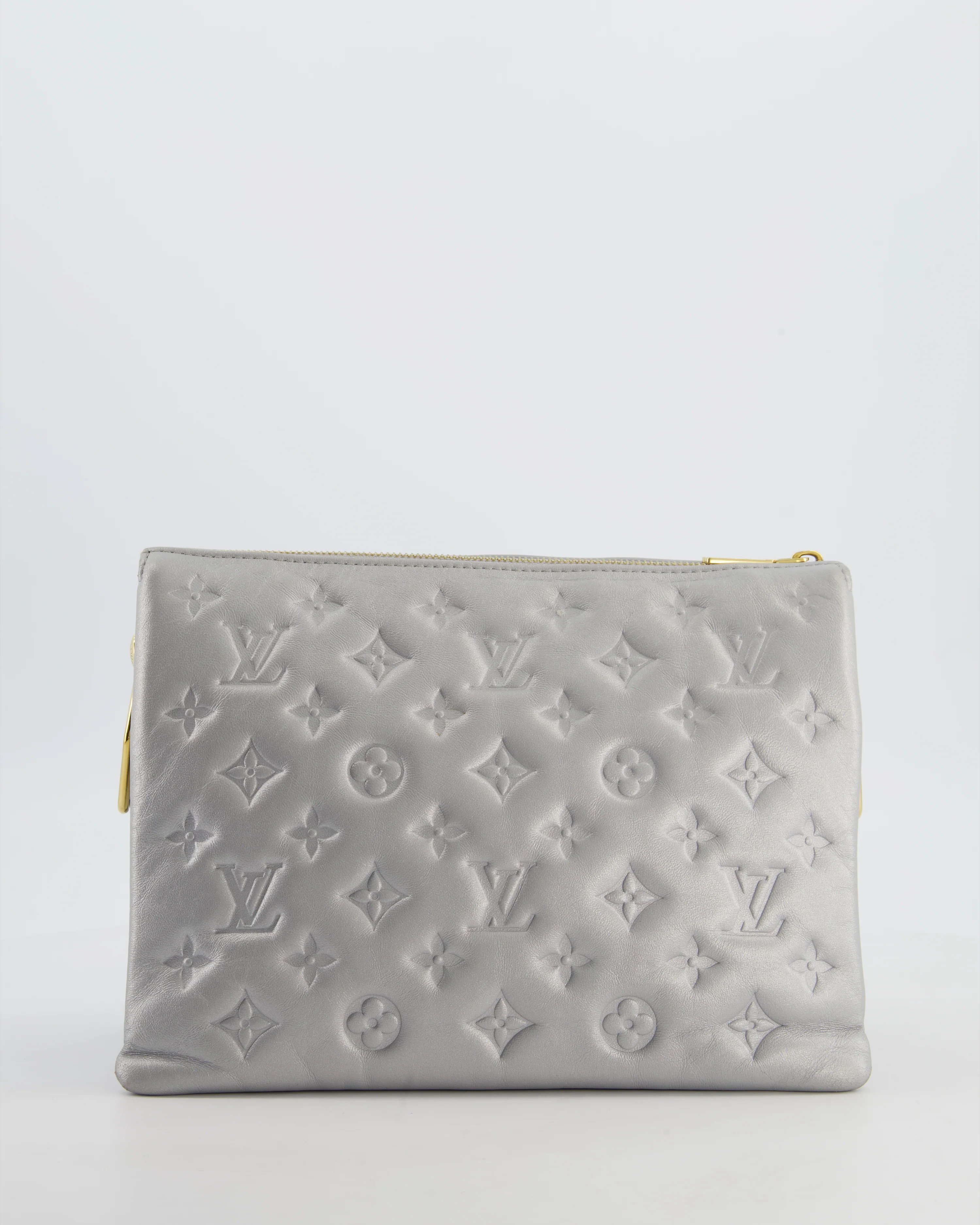 Louis Vuitton Silver Monogram Coussin PM Bag with Gold Hardware and Logo Canvas Strap - Image 5