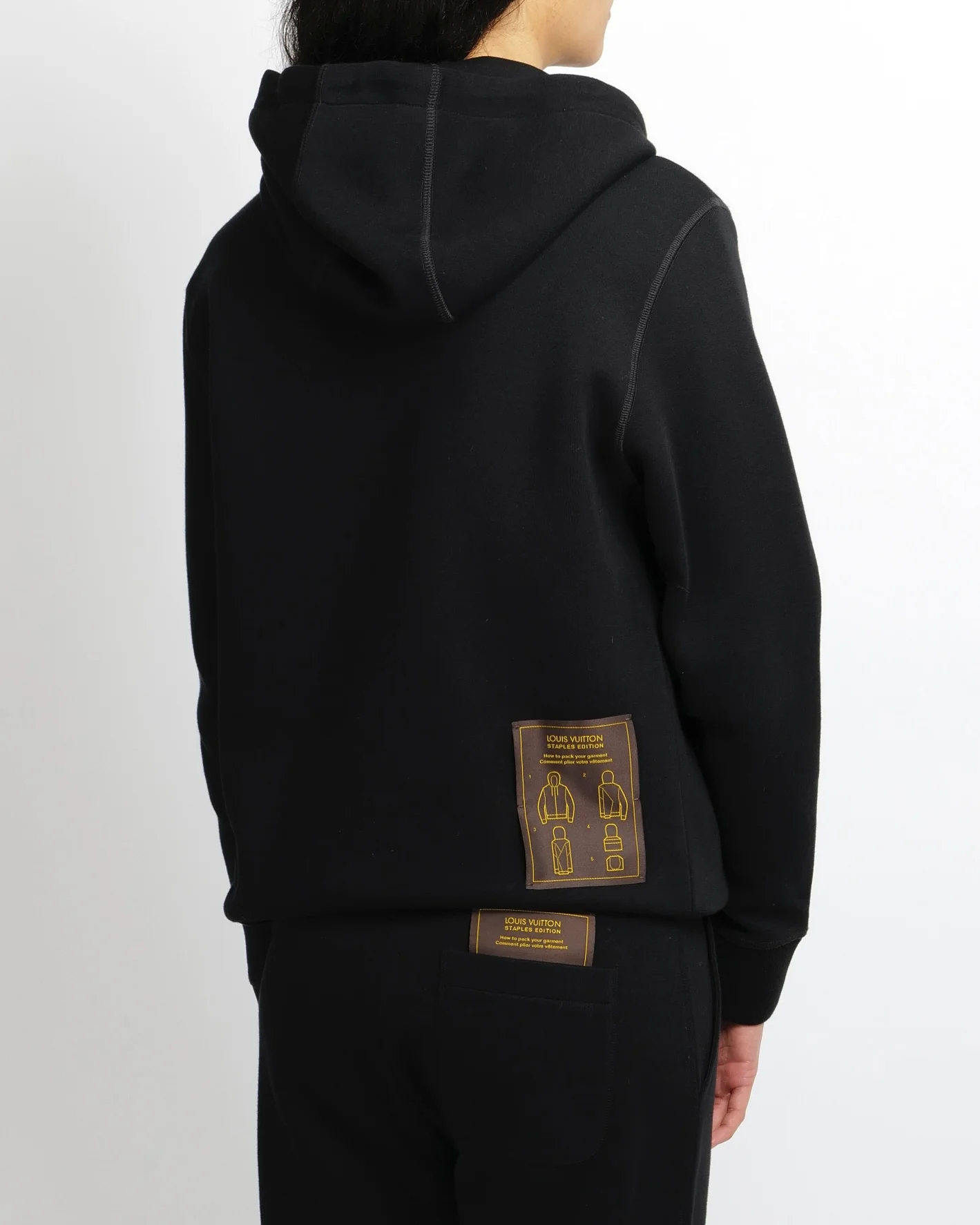 Louis Vuitton Staples Edition Black Hooded Jumper and Sweatpants Tracksuit Set with Gold Pin Detail Size XS (UK 6) - Image 2