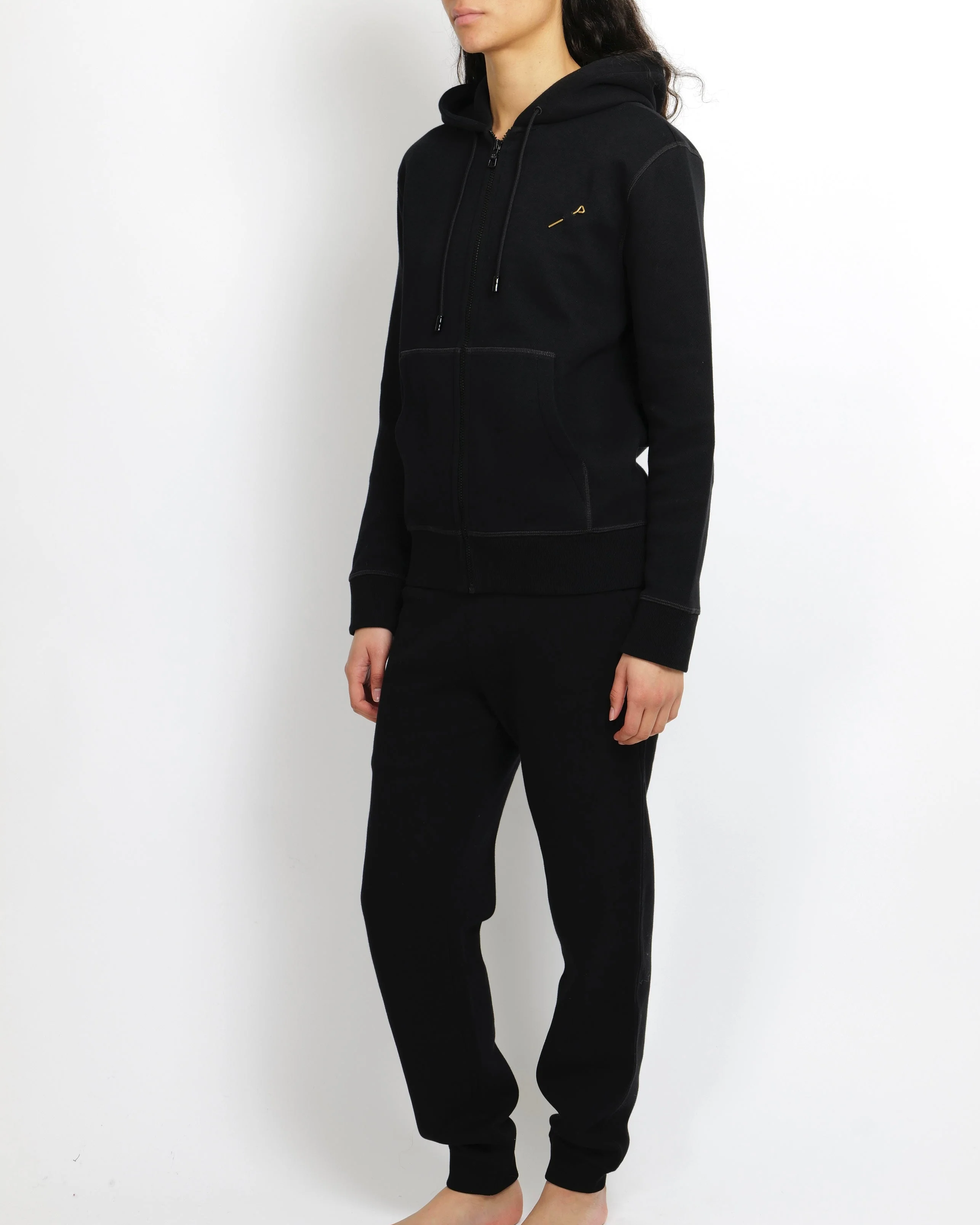 Louis Vuitton Staples Edition Black Hooded Jumper and Sweatpants Tracksuit Set with Gold Pin Detail Size XS (UK 6) - Image 3