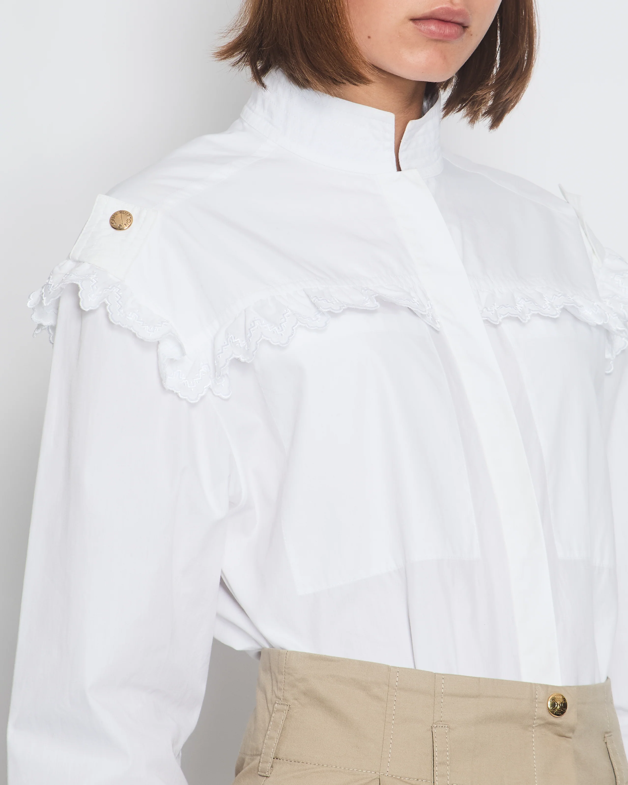 Louis Vuitton White Shirt with Gold Buttons Details Size 34 (UK 6) - Image 3