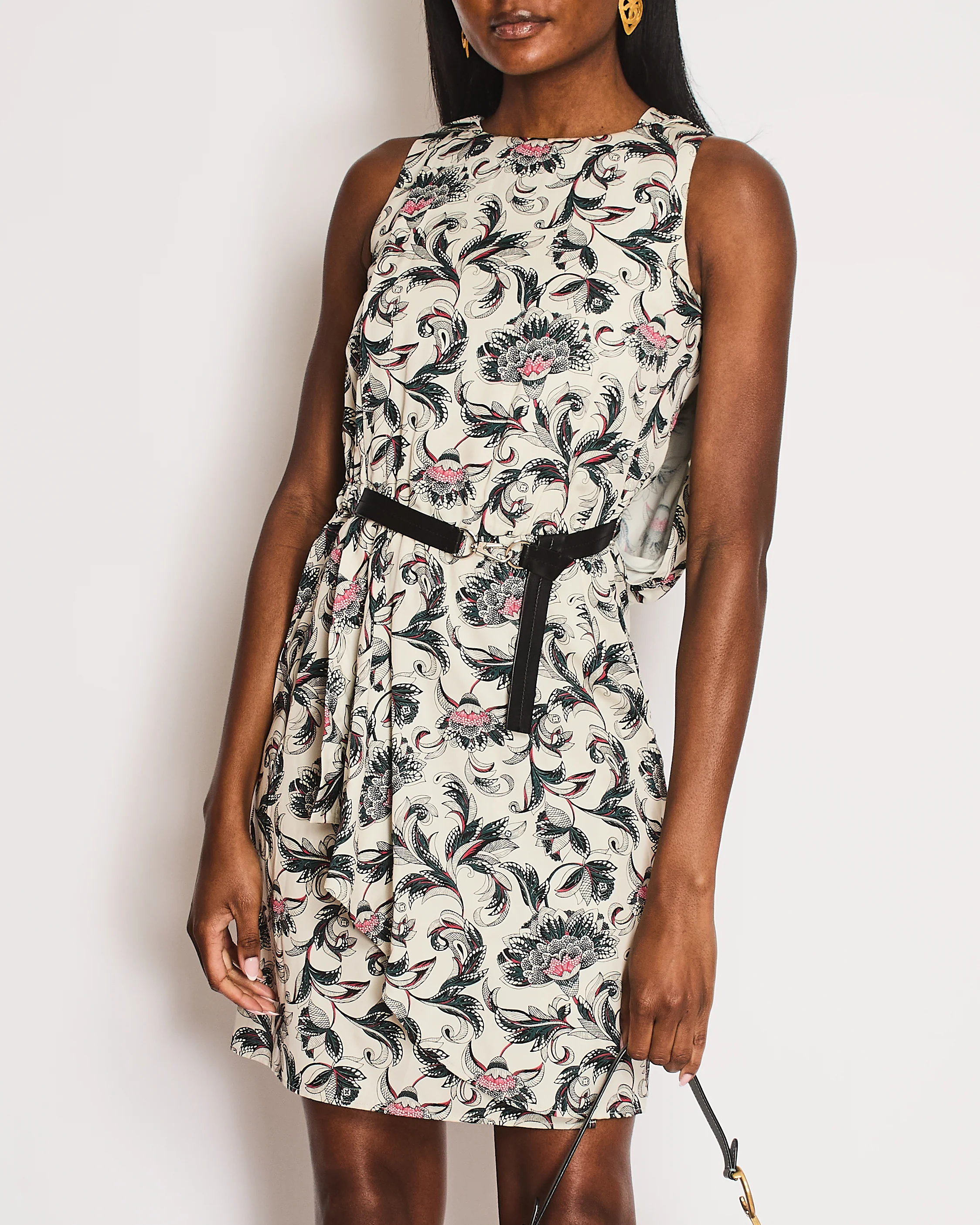 Louis Vuitton White Sleeveless Belted Printed Midi Dress with Cape Detail Size FR 34 (UK 6) - Image 2