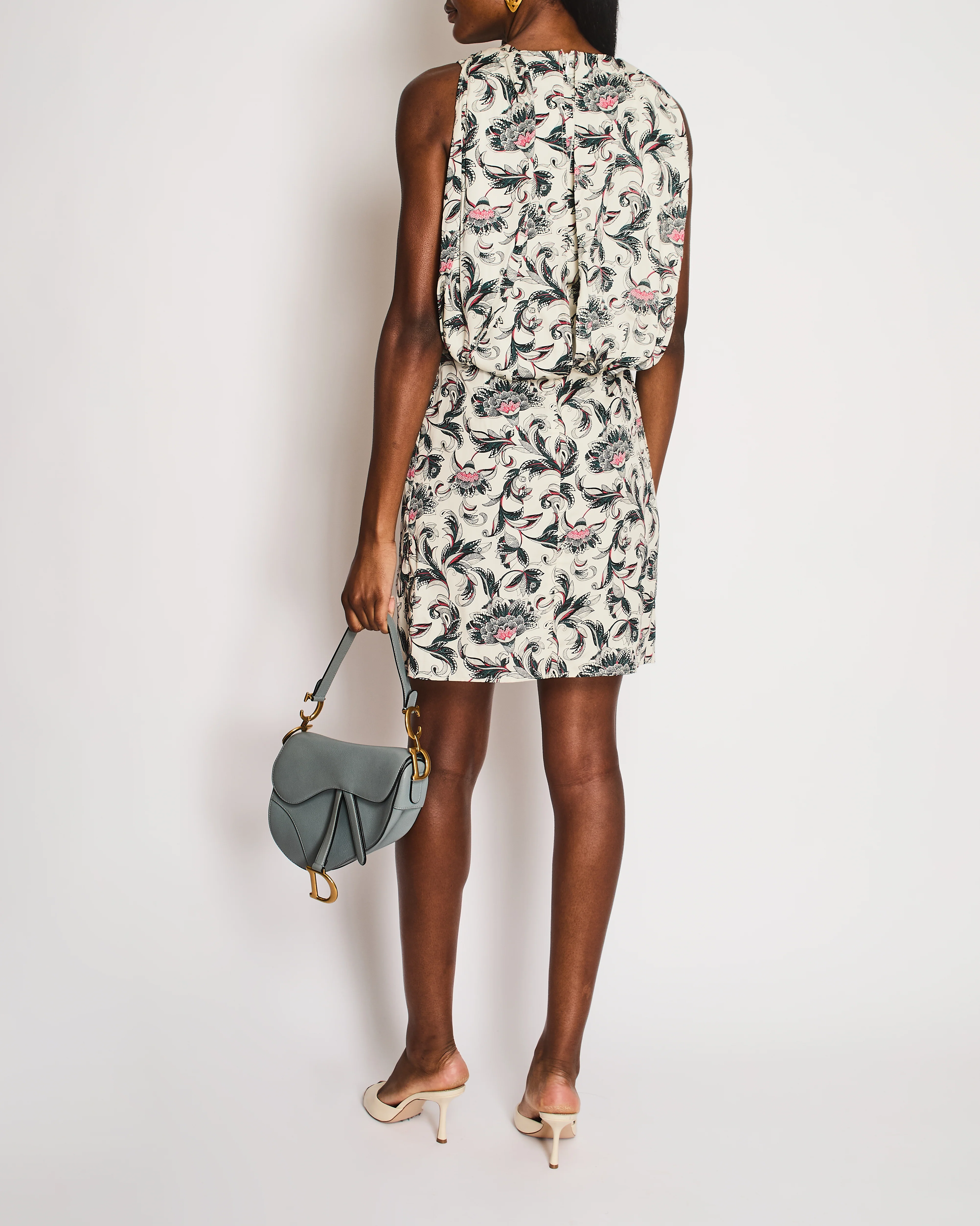 Louis Vuitton White Sleeveless Belted Printed Midi Dress with Cape Detail Size FR 34 (UK 6) - Image 5