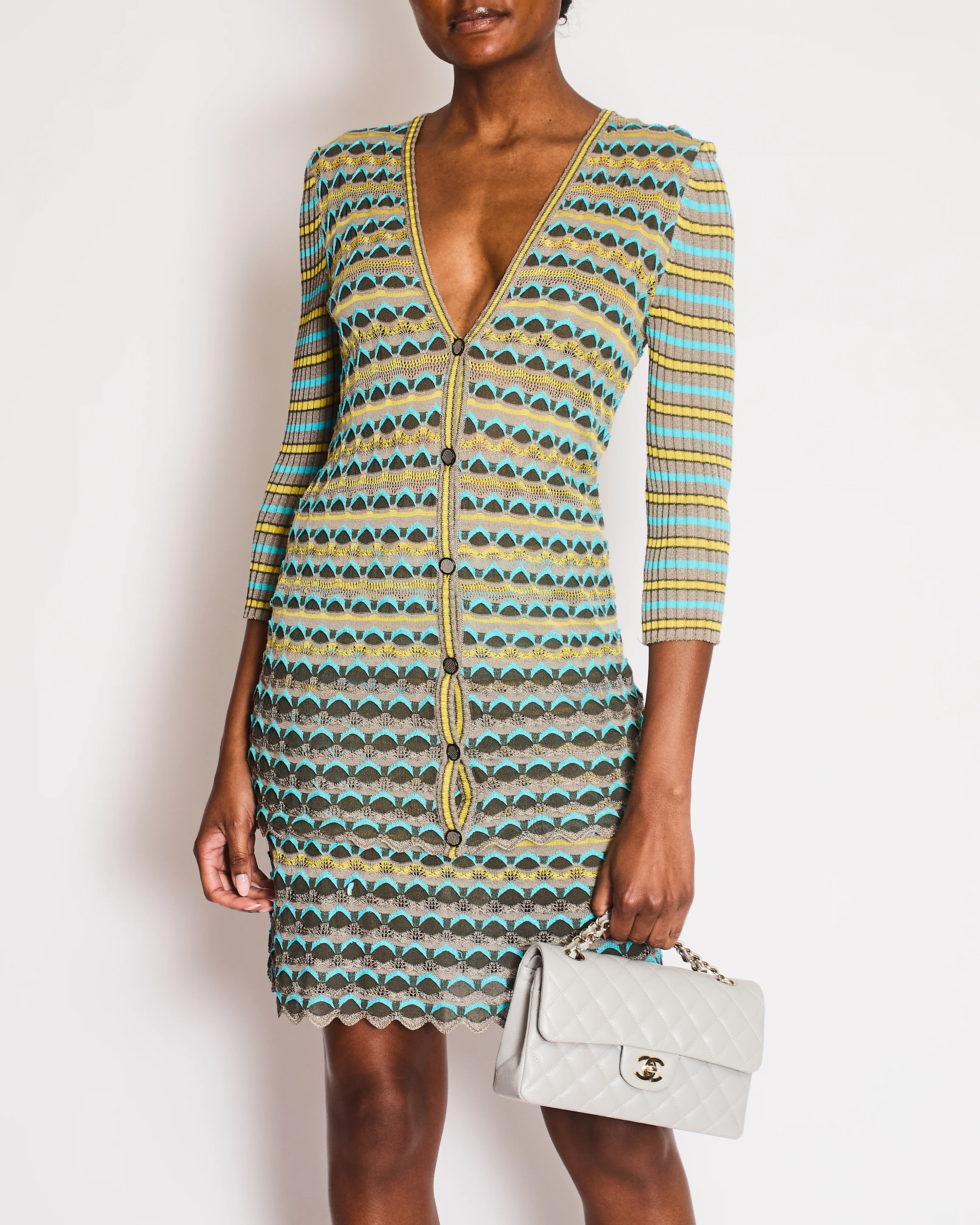 M Missoni Grey, Yellow and Blue Knit Cardigan and Top Chevron Set Size IT 44 (UK 12) - Image 2