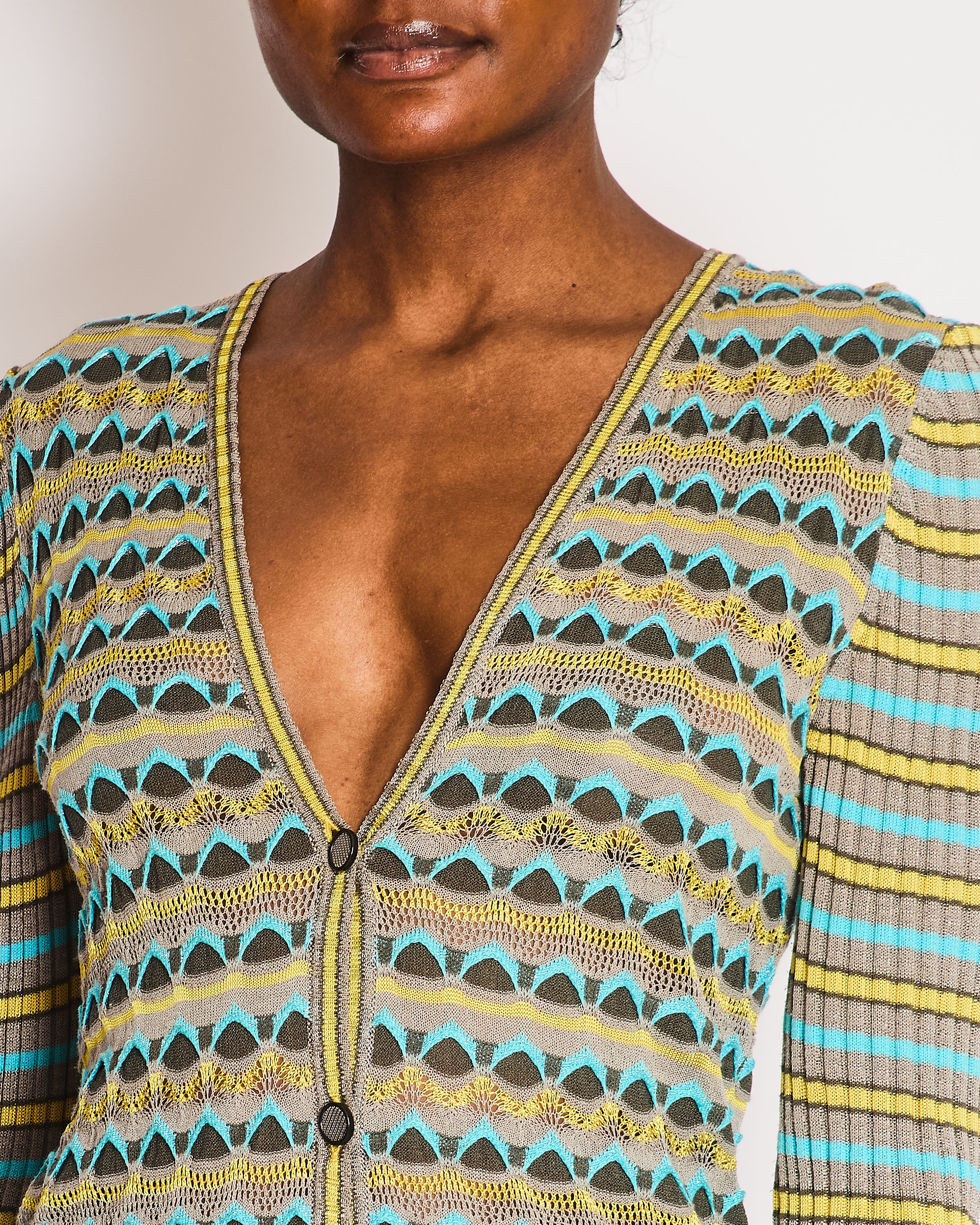 M Missoni Grey, Yellow and Blue Knit Cardigan and Top Chevron Set Size IT 44 (UK 12) - Image 3