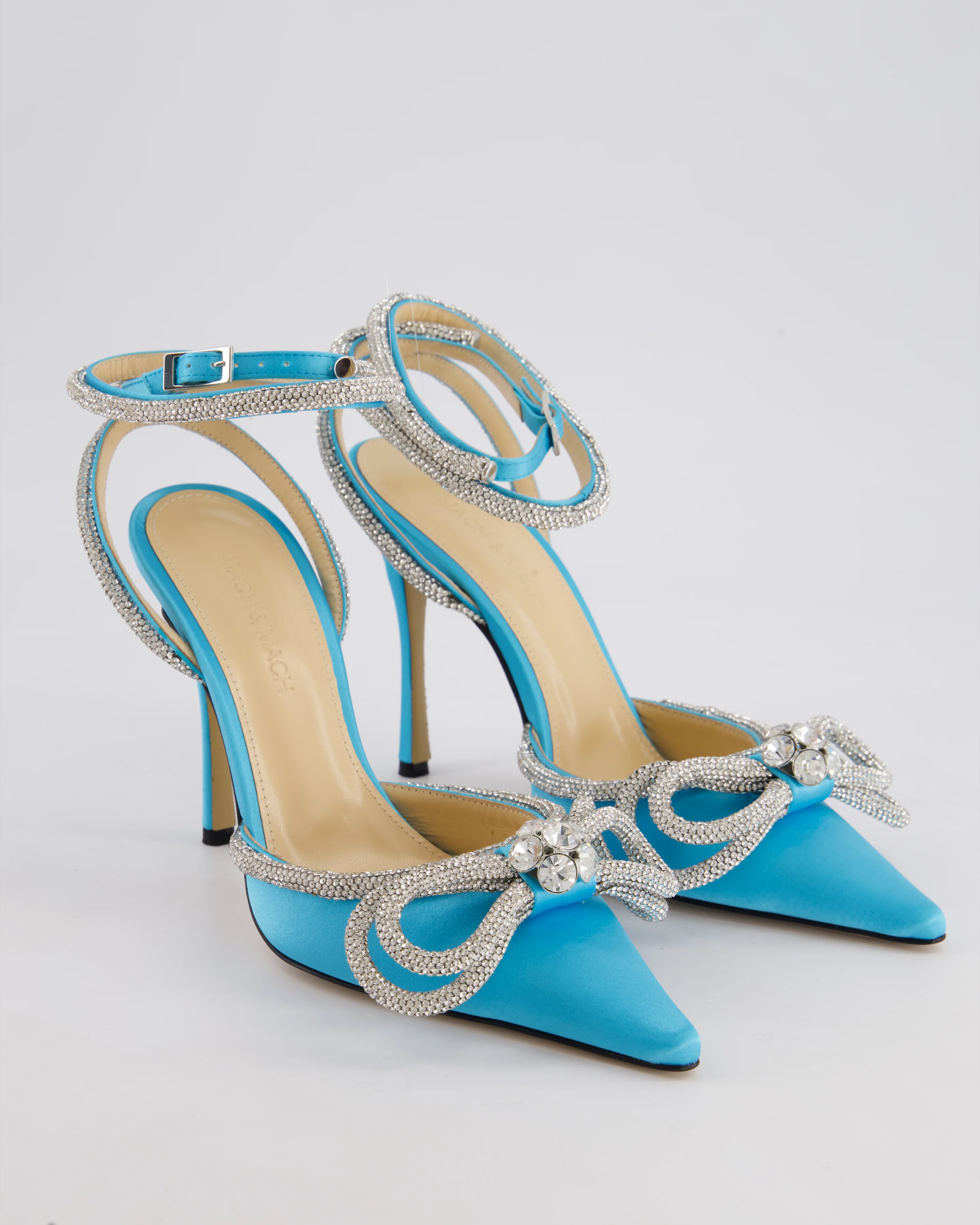 Mach & Mach Blue Double Bow Satin Crystal Heels Size EU 36 RRP £850 - Image 2