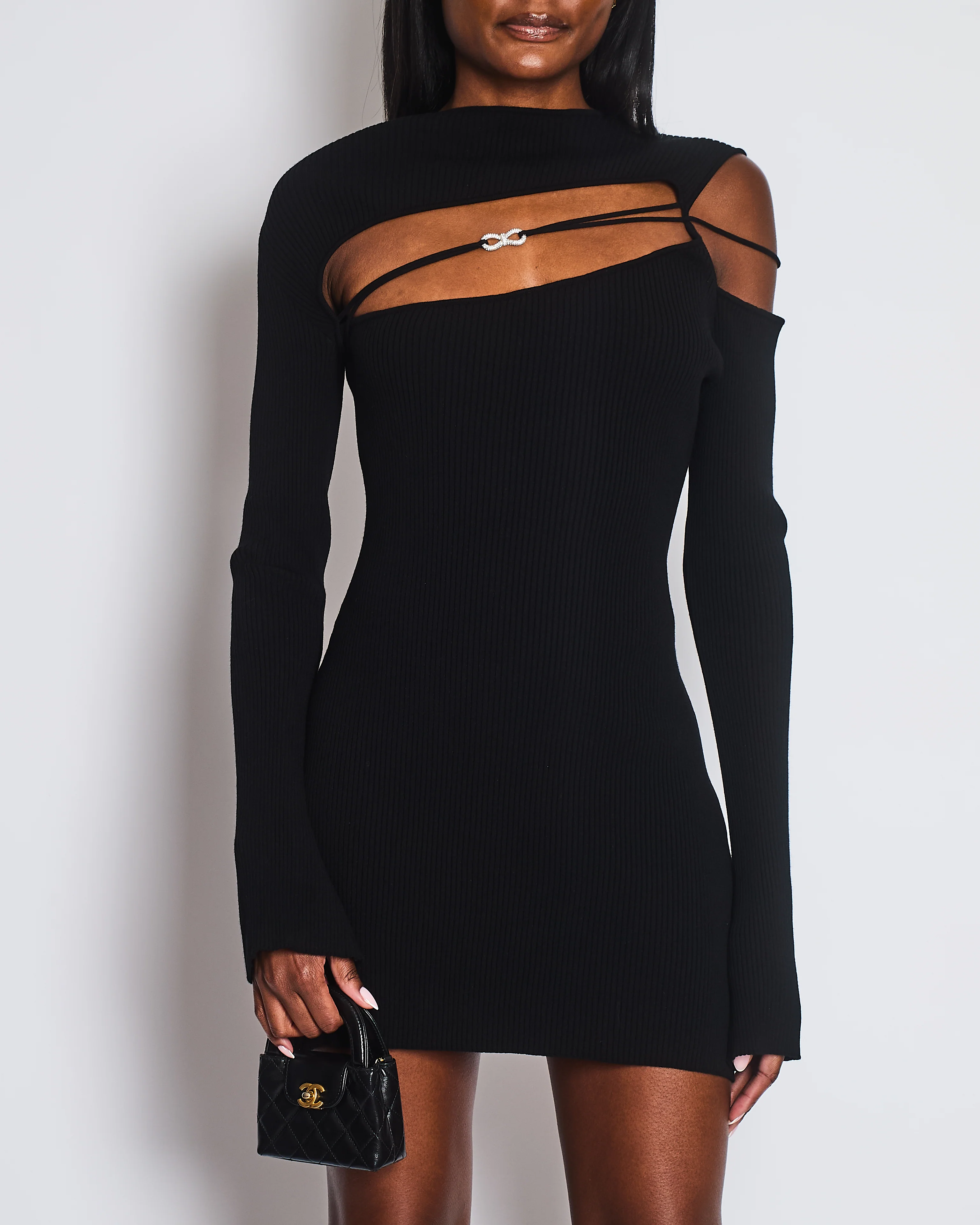 Mach and Mach Black Full Sleeve Chest Cut Out Bow Detail Short Dress Size (UK 12) - Image 3