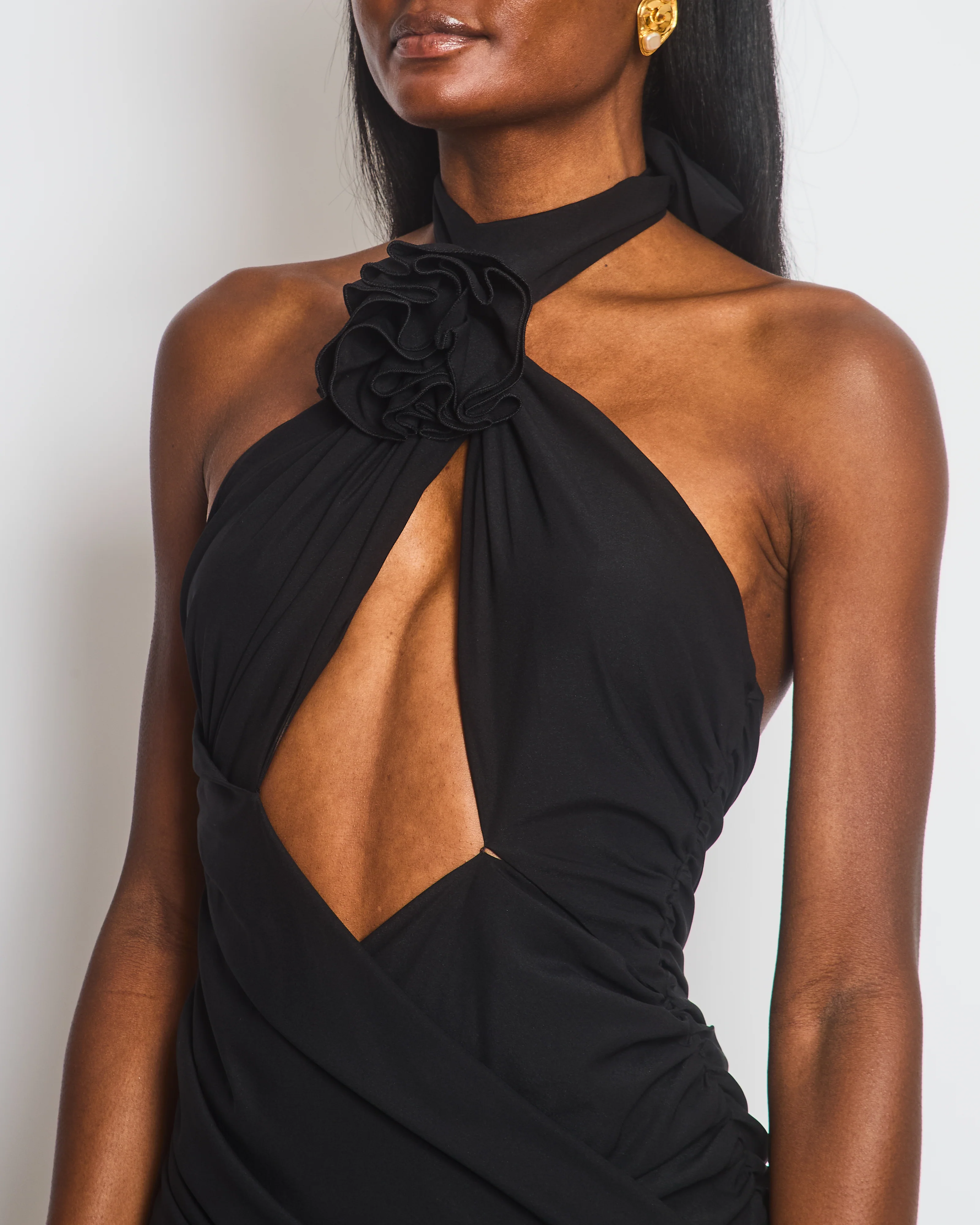 Magda Butrym Black Ruched Mini Dress with Floral Appliqué Size FR 38 (UK 10) - Image 3