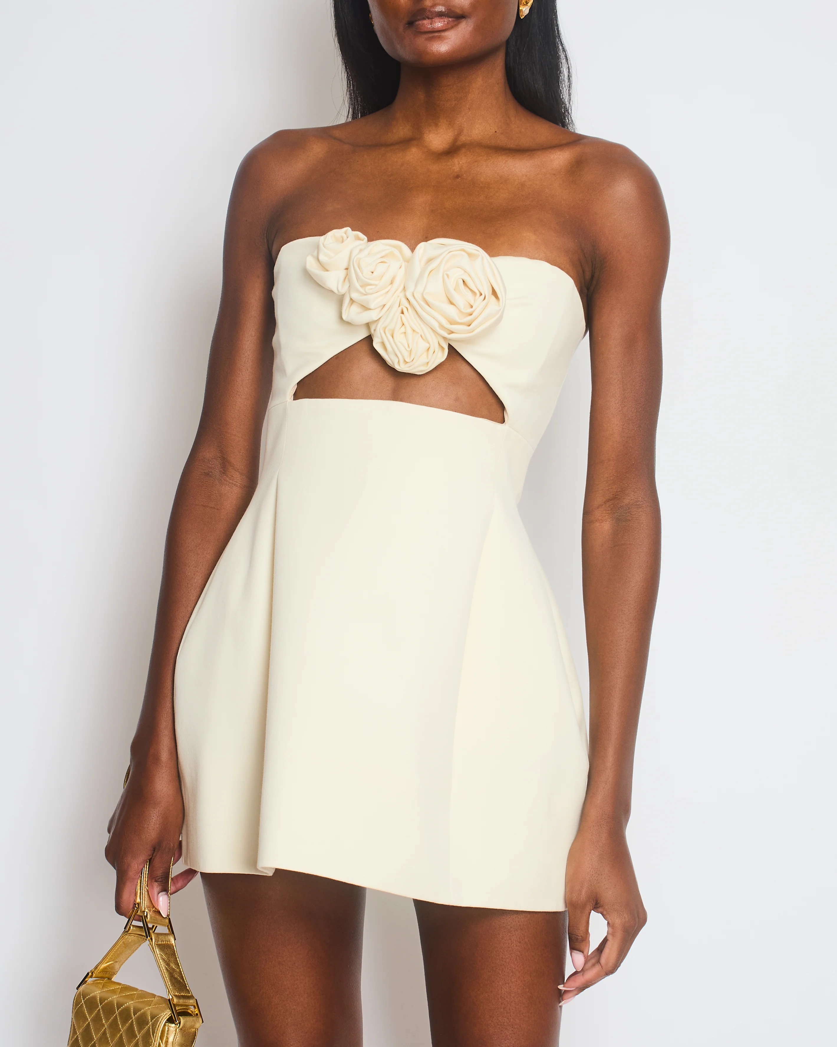 Magda Butrym Cream Cut-Out Mini Dress with Floral Appliqué and Pocket Detail Size FR 36 (UK 8) - Image 4