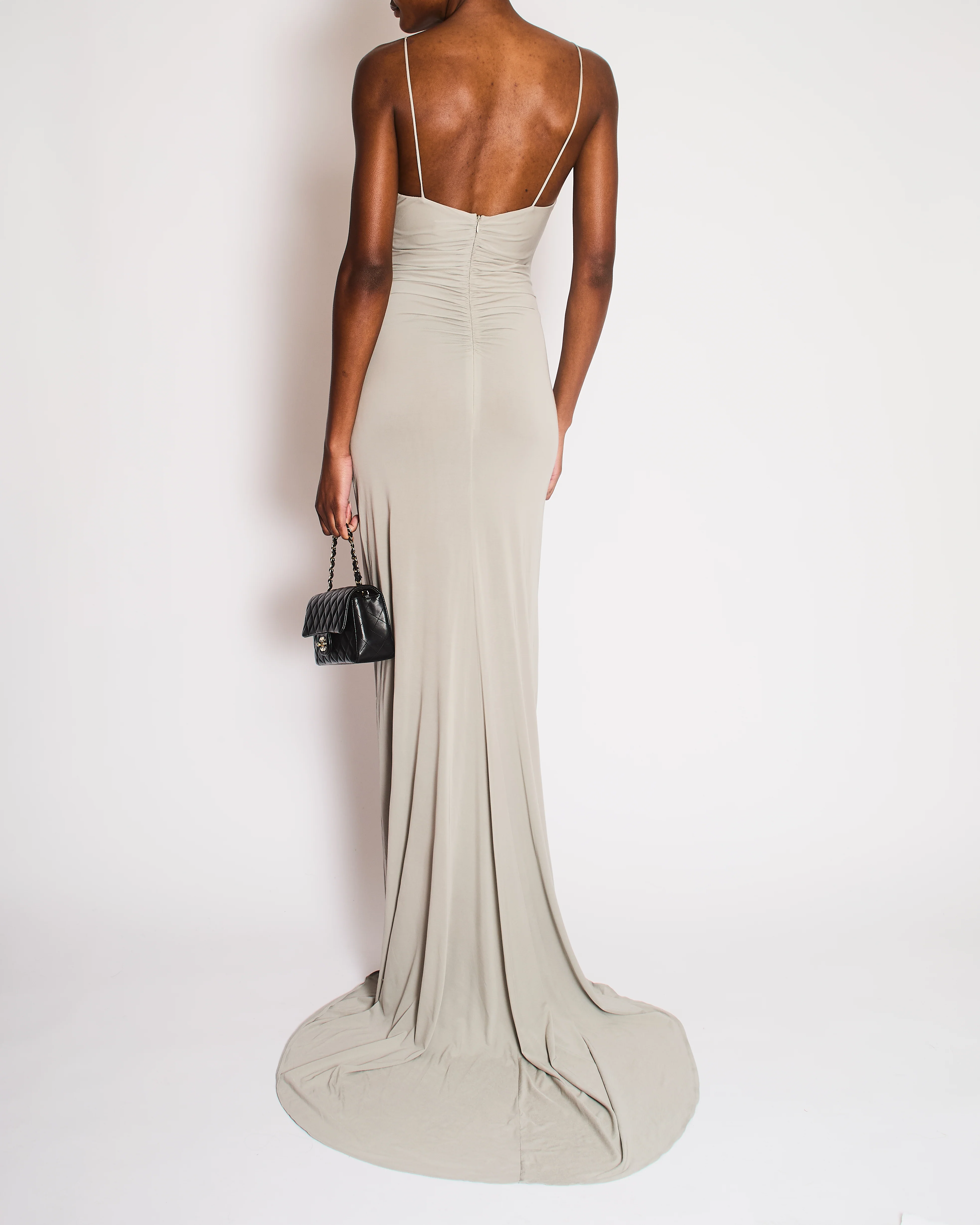 Magda Butrym Grey Maxi Dress with Ruch Detail and Rose Apliquee Size FR 34 (UK 6) RRP £1,450 - Image 4
