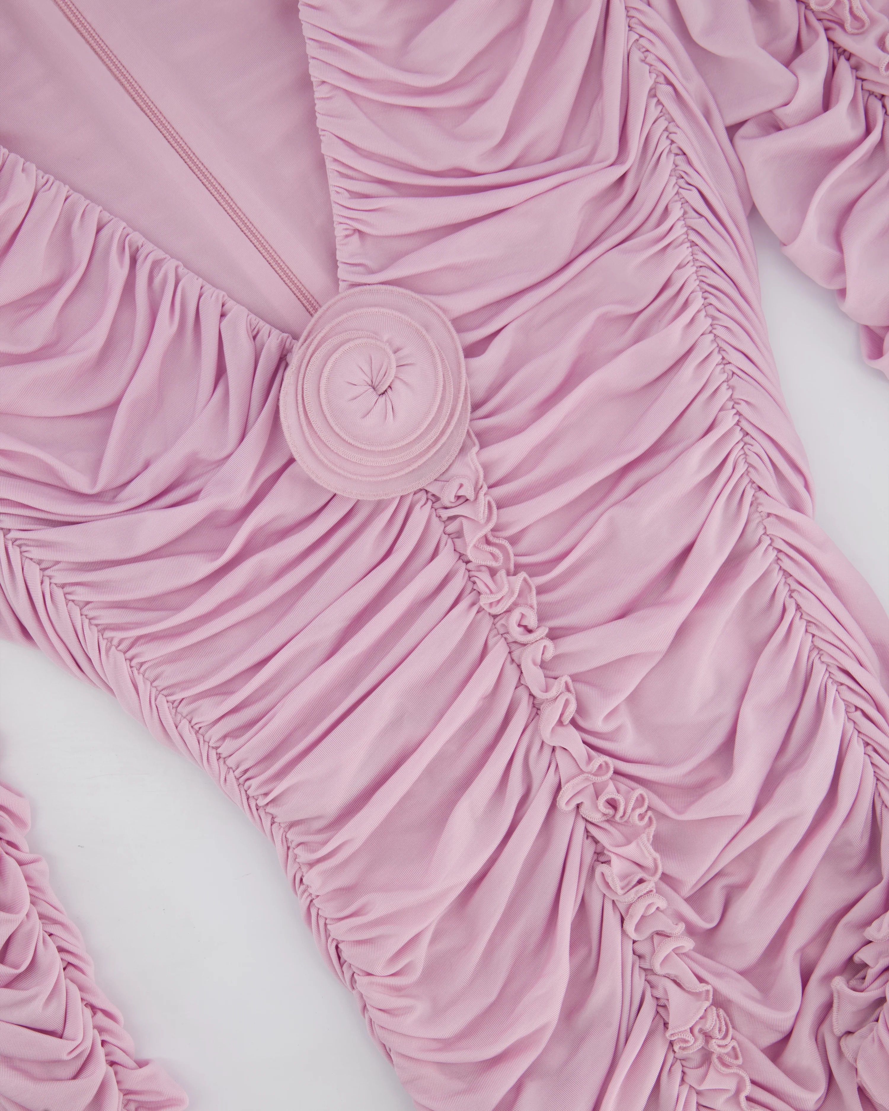Magda Butrym Pink Long Sleeve Ruched Mini Dress with Rose Appliqué Detail Size FR 36 (UK 8) - Image 10