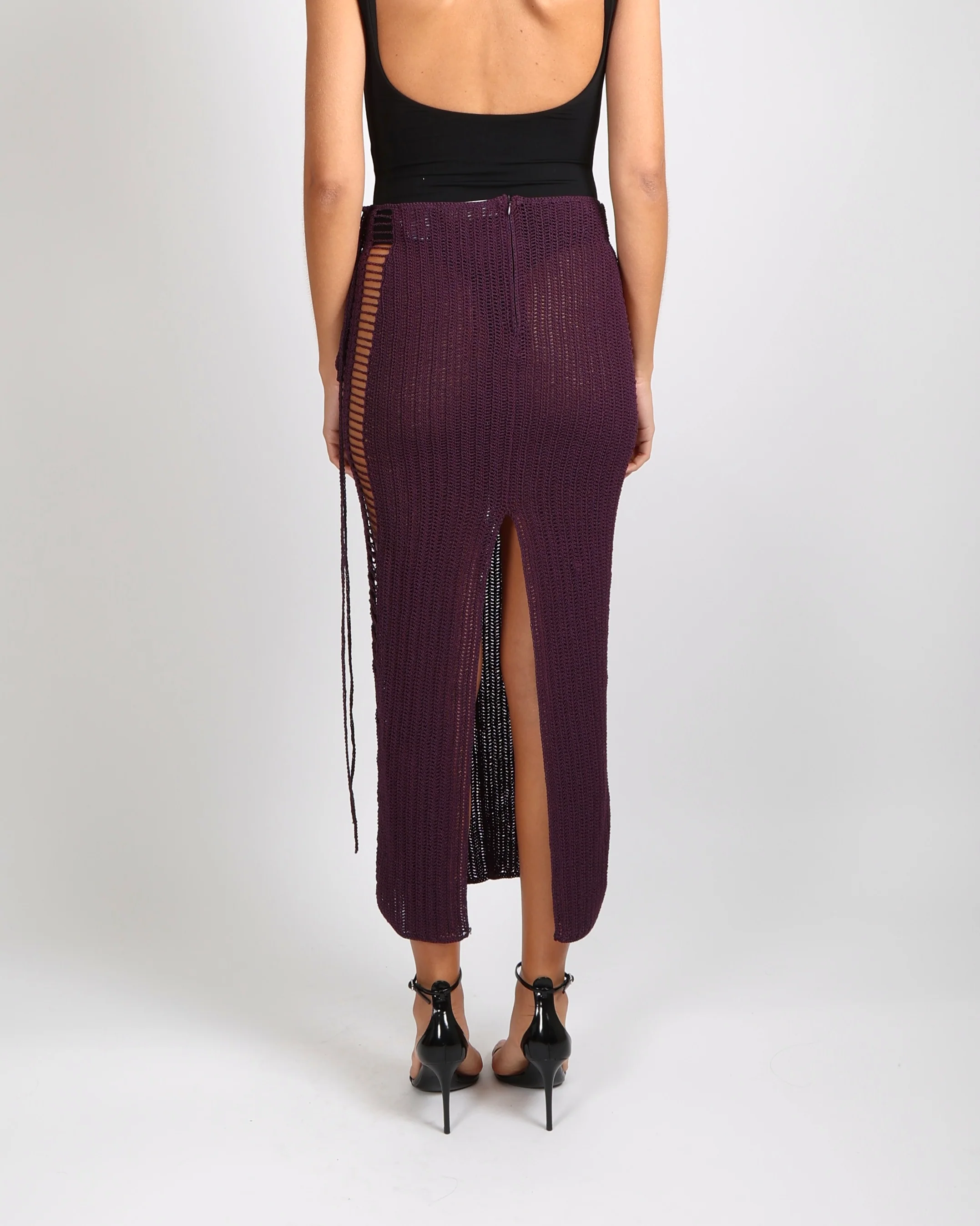 Magda Butrym Purple Crochet Maxi Skirt with Slit Size FR 34 (UK 6) - Image 3