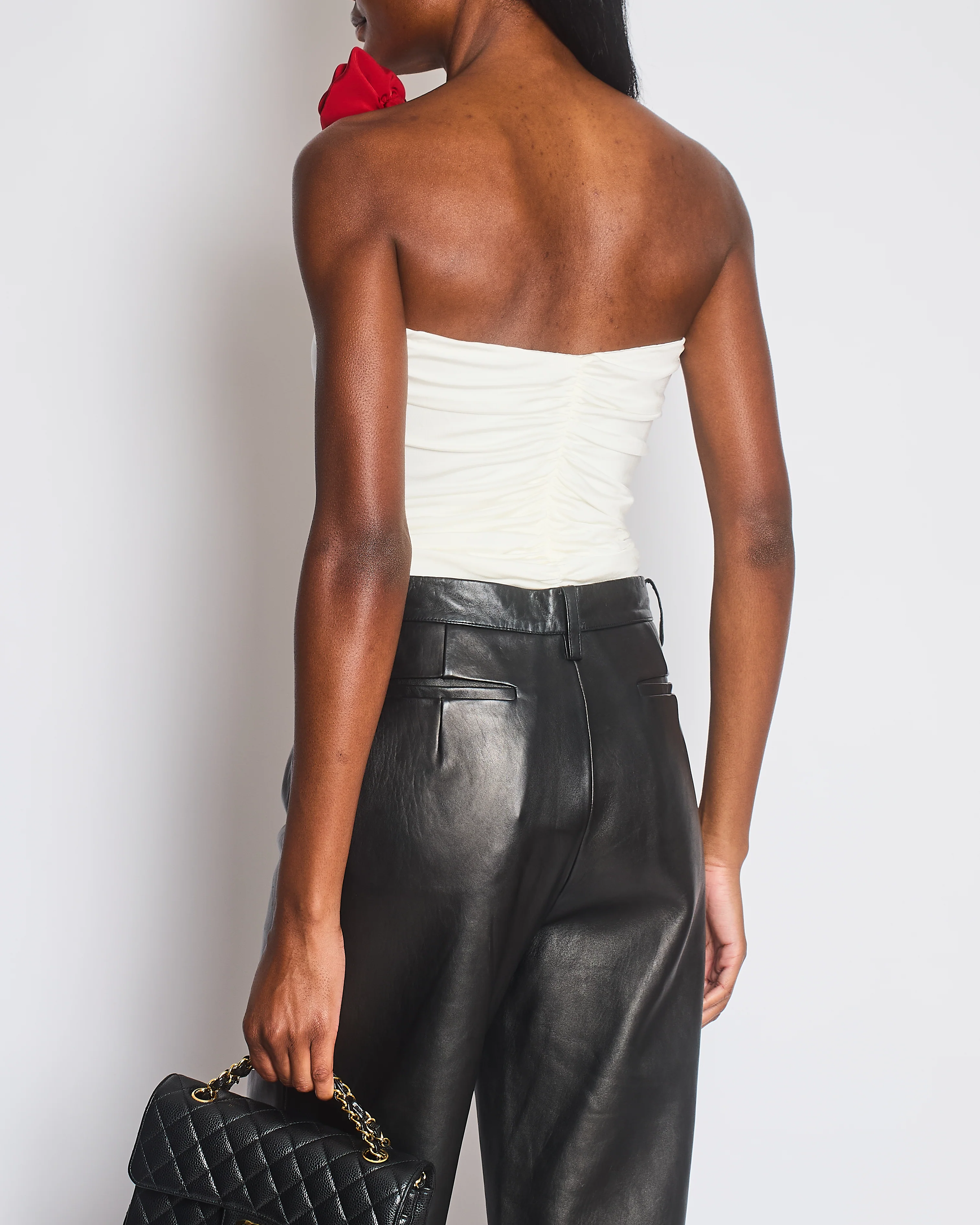 Magda Butrym White Ruched Sleeveless Top with Red 3D Rose Appliqué Size FR 36 (UK 8) - Image 2