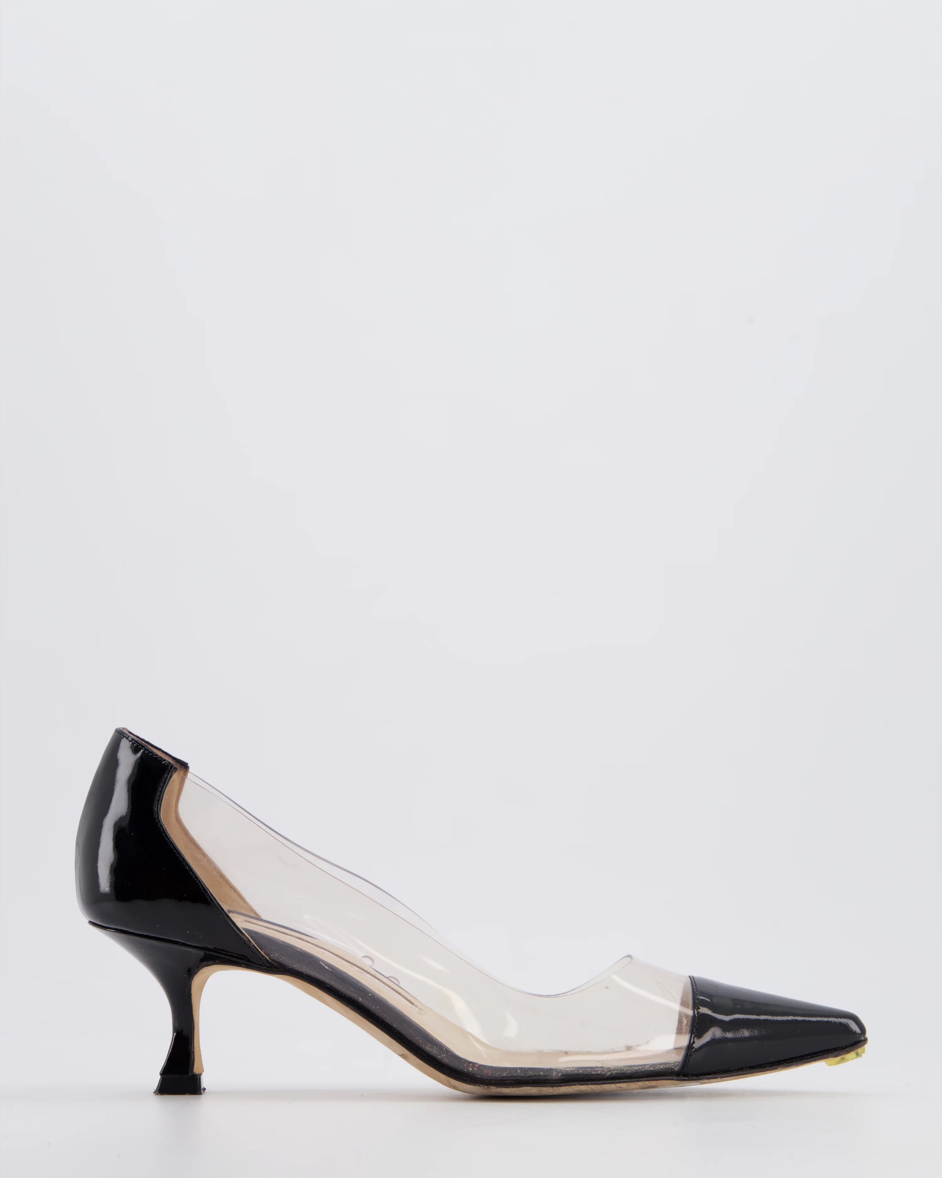 Manolo Blahnik Black Patent and Clear Stiletto Heel Pumps Size EU 34.5