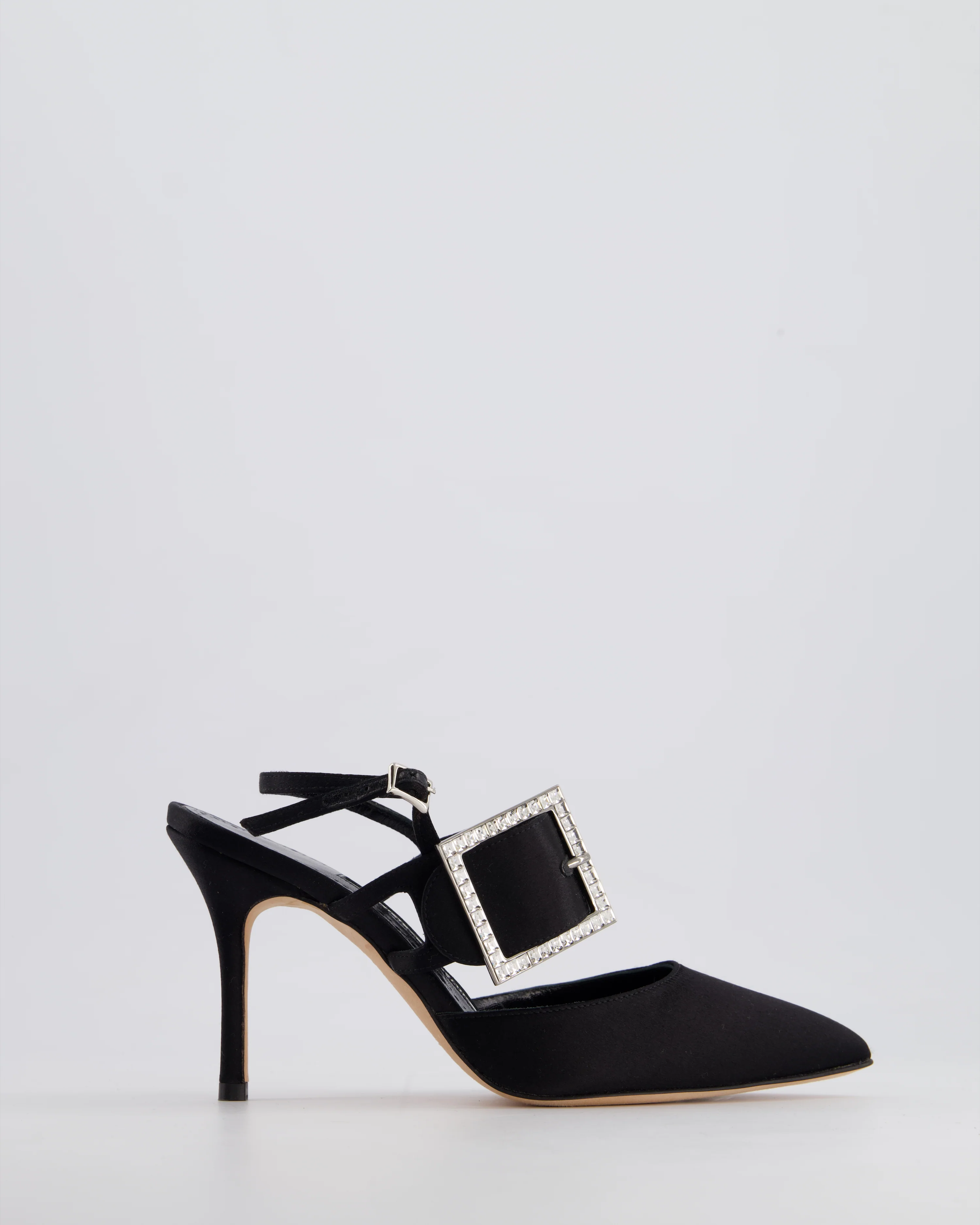 Manolo Blahnik Black Satin Bimixpla Embellished Slingback Shoes Size EU 35