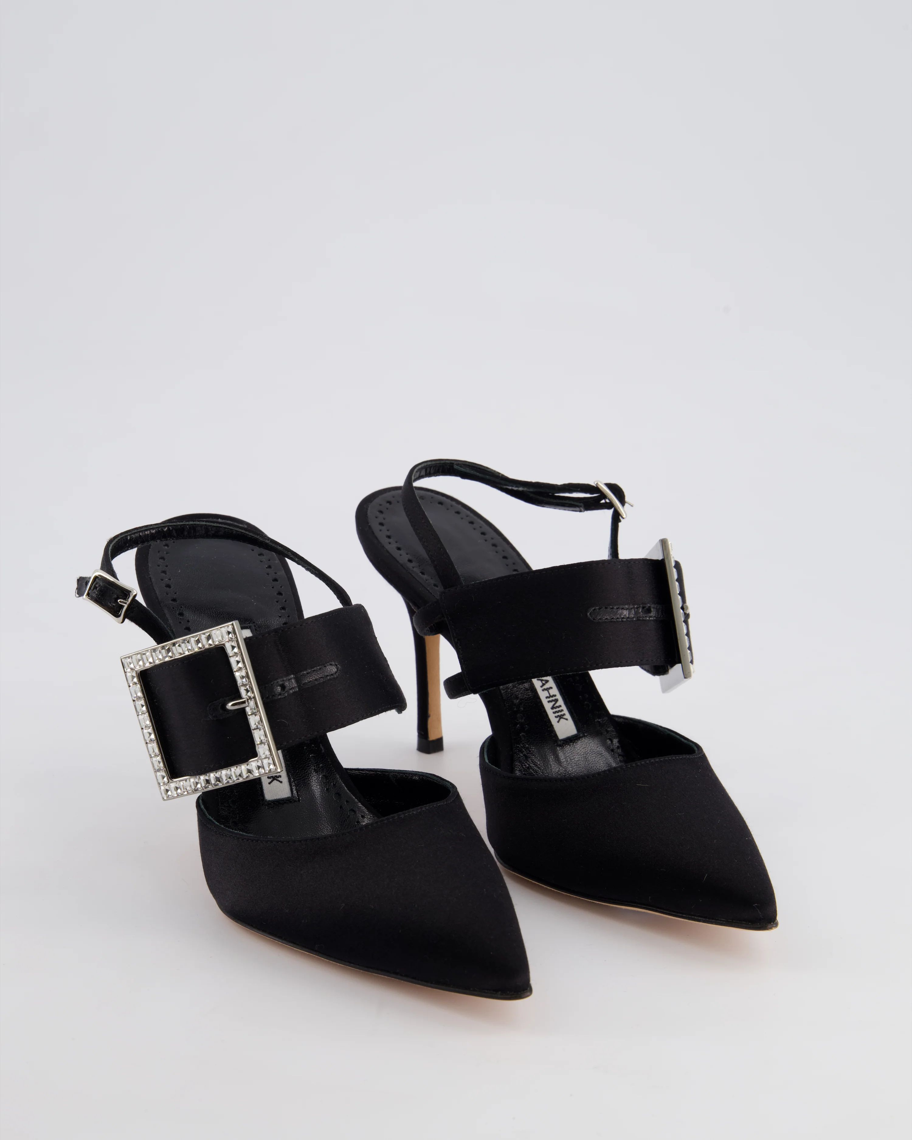 Manolo Blahnik Black Satin Bimixpla Embellished Slingback Shoes Size EU 35 - Image 2