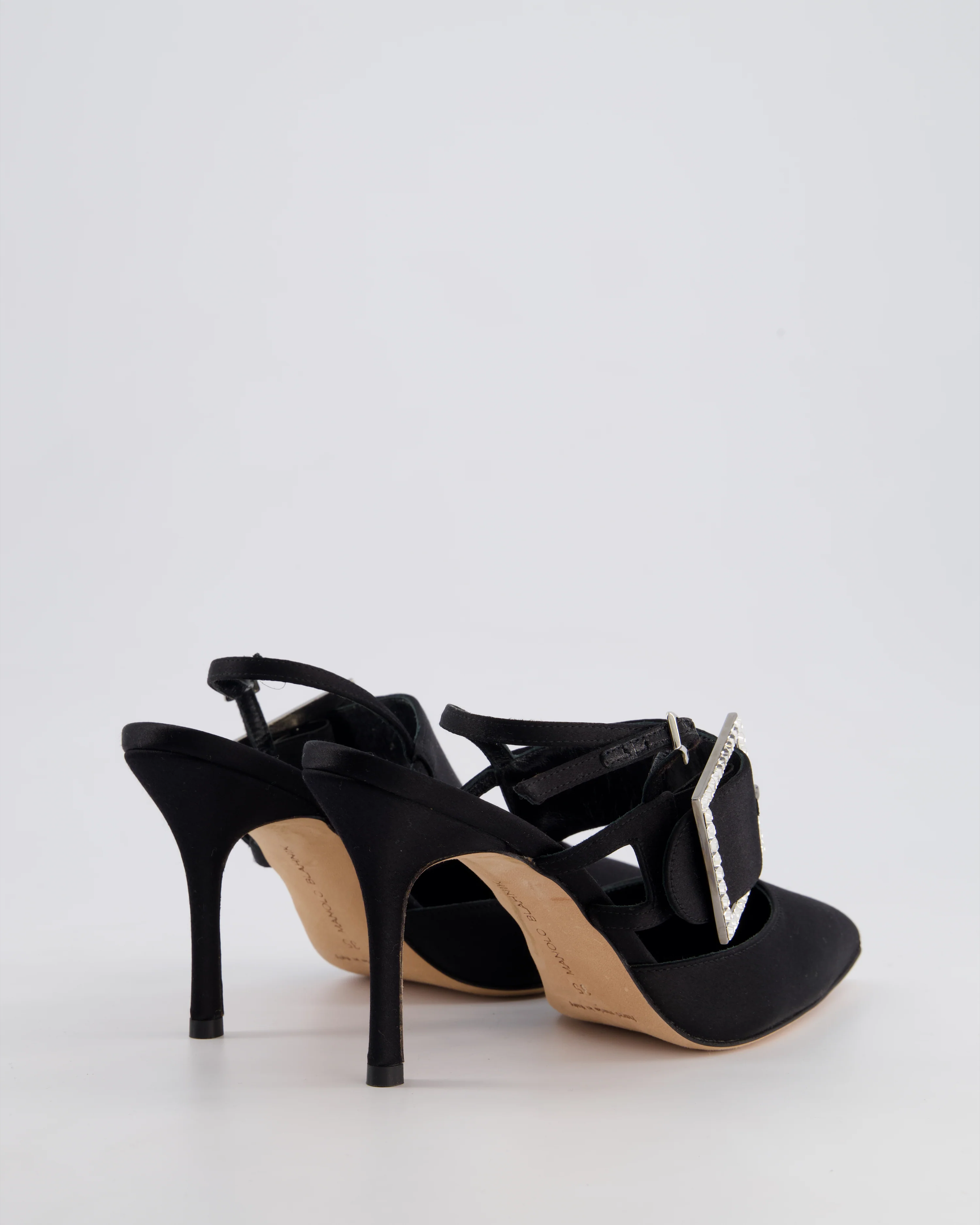 Manolo Blahnik Black Satin Bimixpla Embellished Slingback Shoes Size EU 35 - Image 4