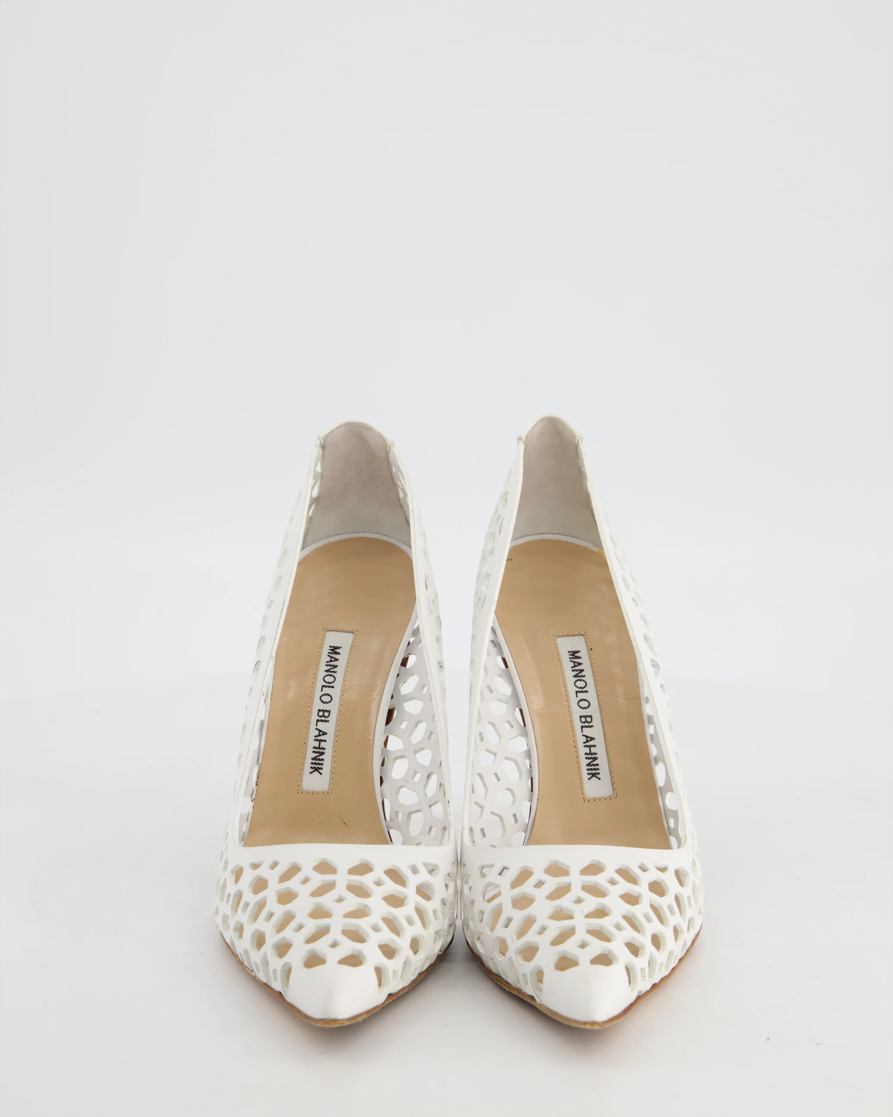 Manolo Blahnik White BB Laserato 105 Laser Cut Heels Size EU 37.5 - Image 3