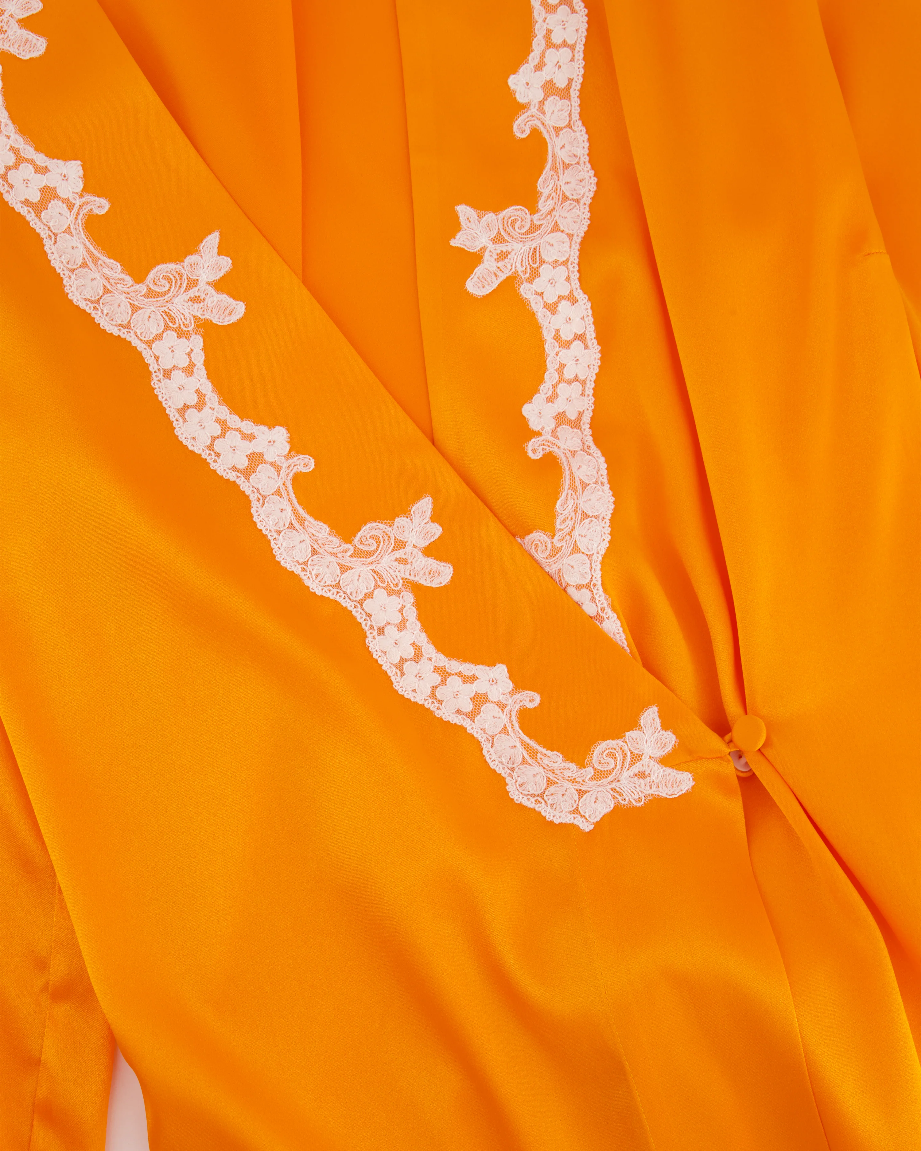 Margiolaine Silk Orange Robe with White Lace Detail Size IT 42 (UK 10) - Image 2
