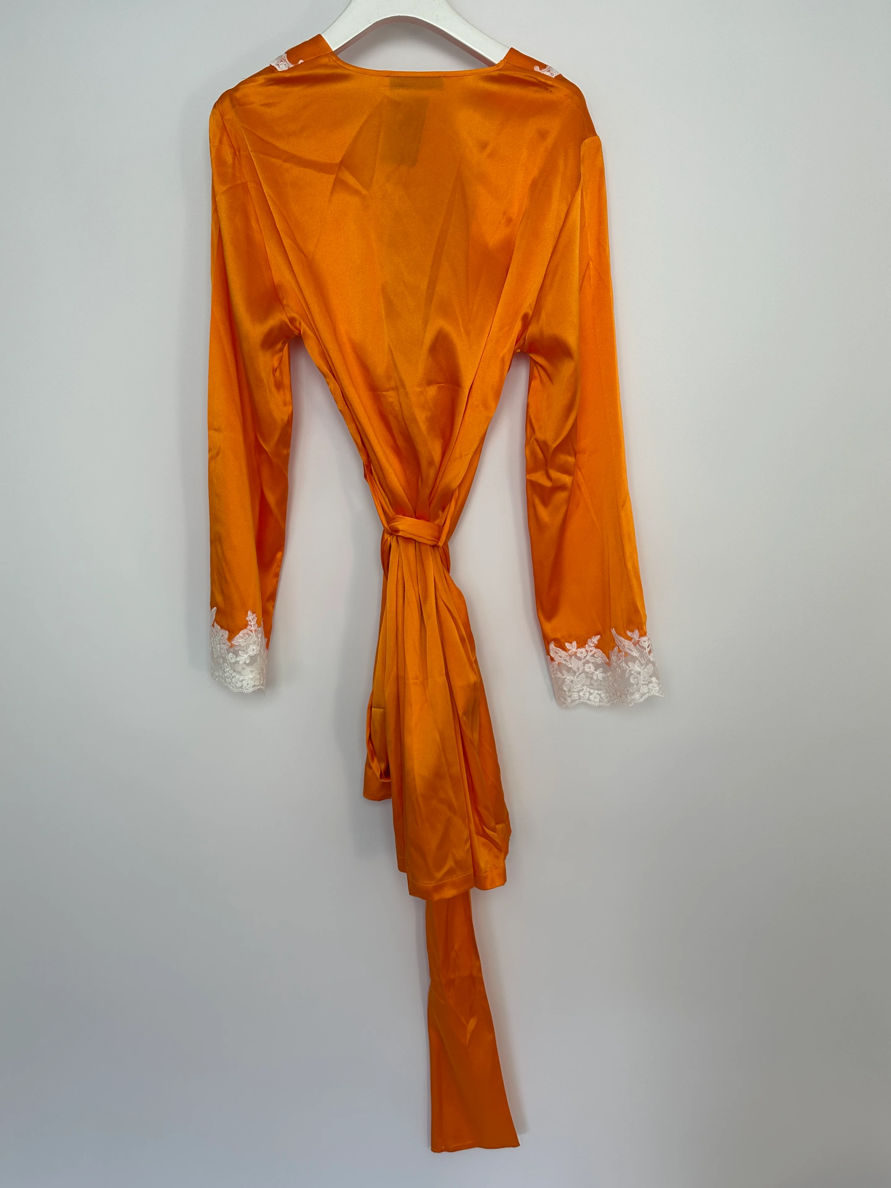 Margiolaine Silk Orange Robe with White Lace Detail Size IT 42 (UK 10) - Image 5