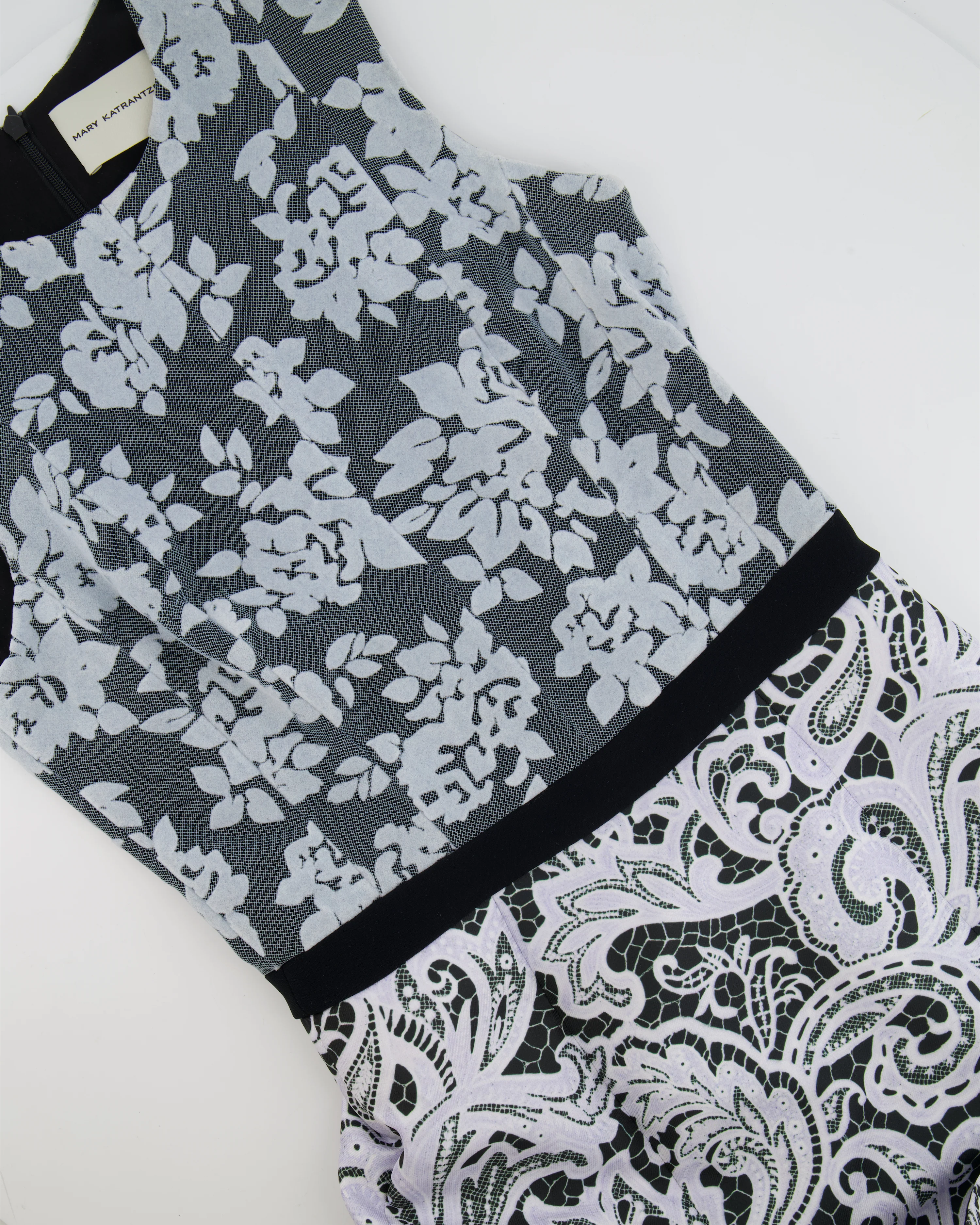 Mary Katrantzou Light Blue and Black Flocked Tulle Midi Ruffle Dress Size UK 8 RRP £1,970 - Image 4