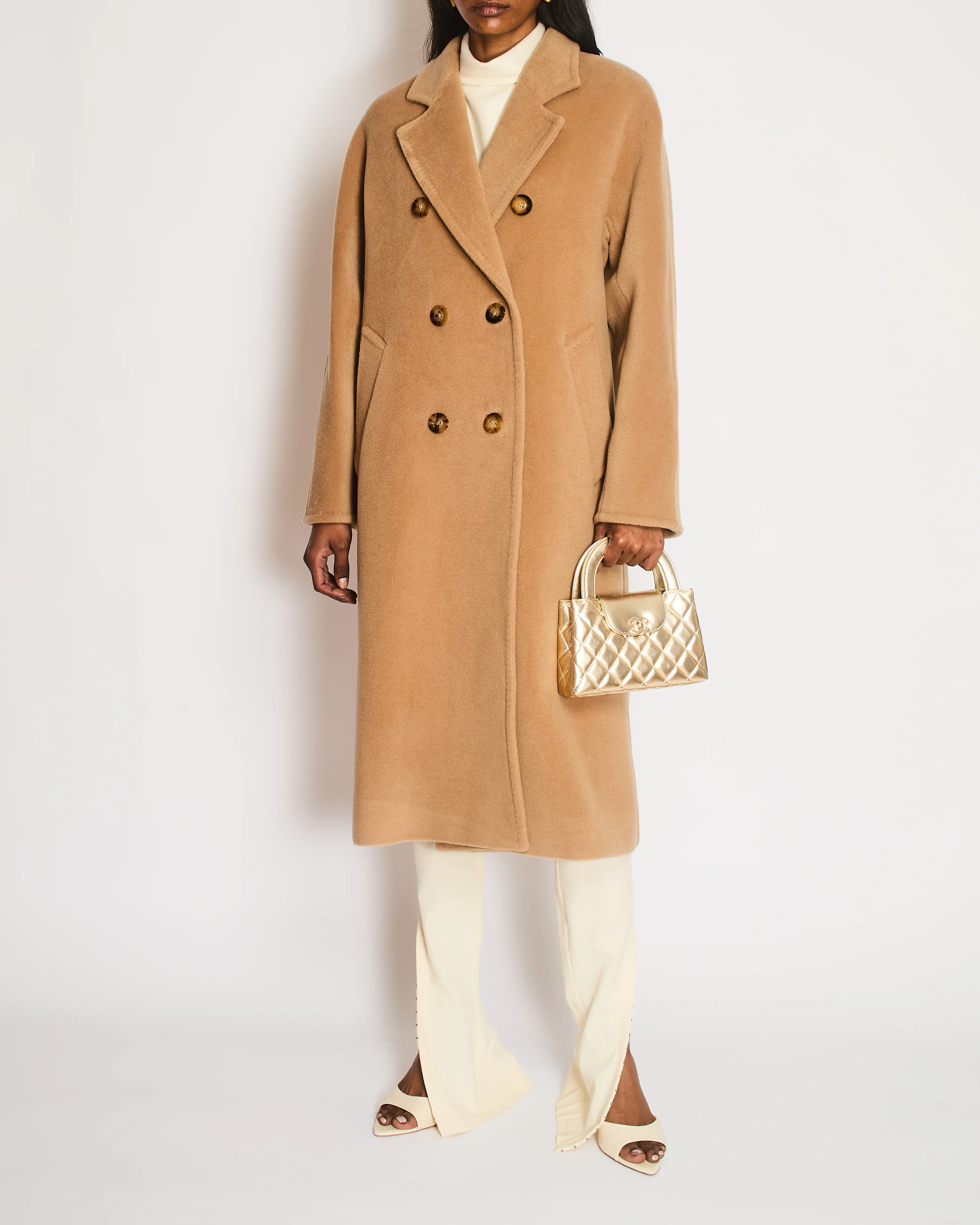 Max Mara Beige Wool Double-Breasted Coat Size IT 34 (UK 4) - Image 3