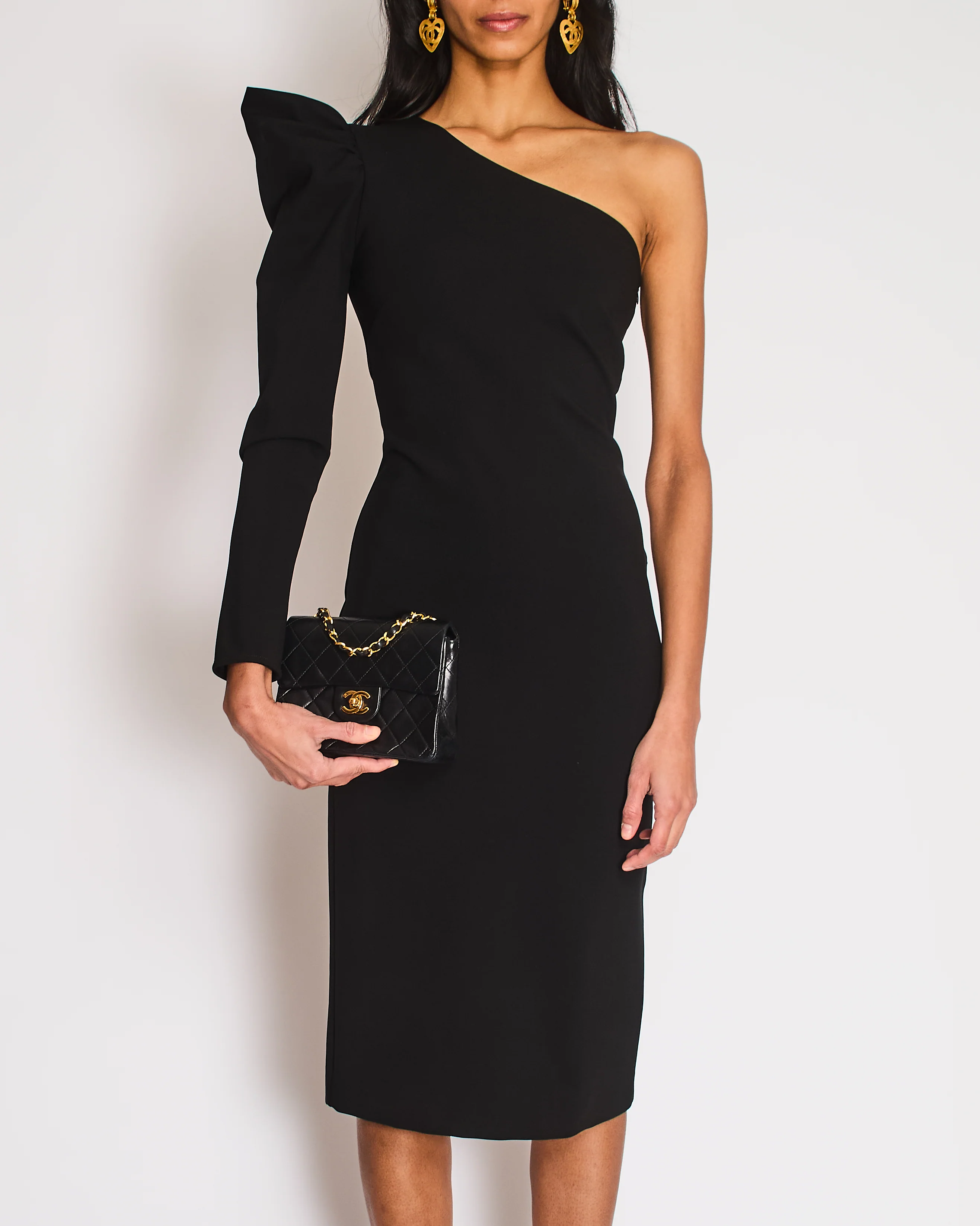 Max Mara Black Ruched One-Shoulder Body-Con Midi Dress Size IT 36 (UK 4) - Image 2