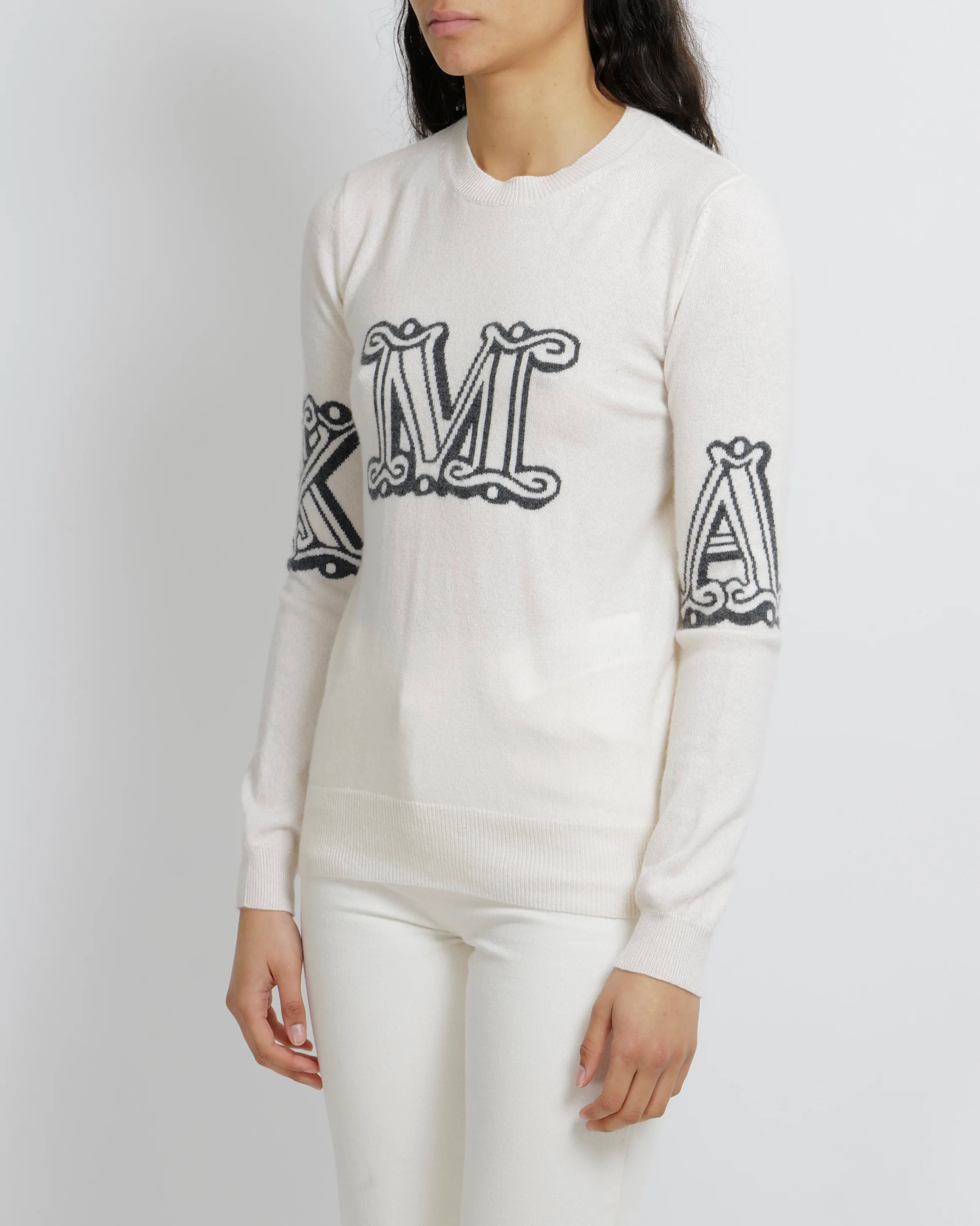 Max Mara Cream Cashmere Jumper with Grey Logo Detail Size S (UK 8) - Image 2