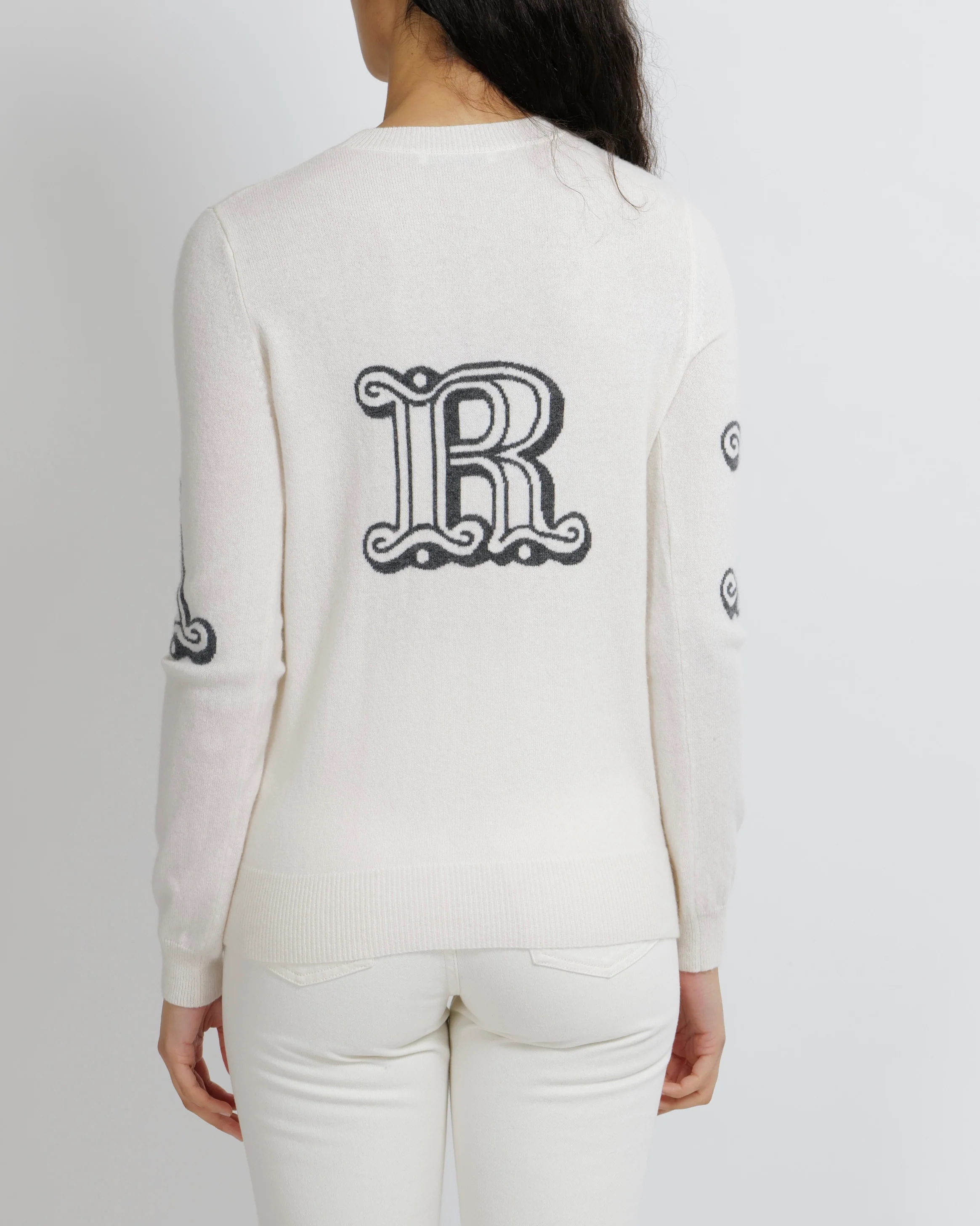 Max Mara Cream Cashmere Jumper with Grey Logo Detail Size S (UK 8) - Image 3