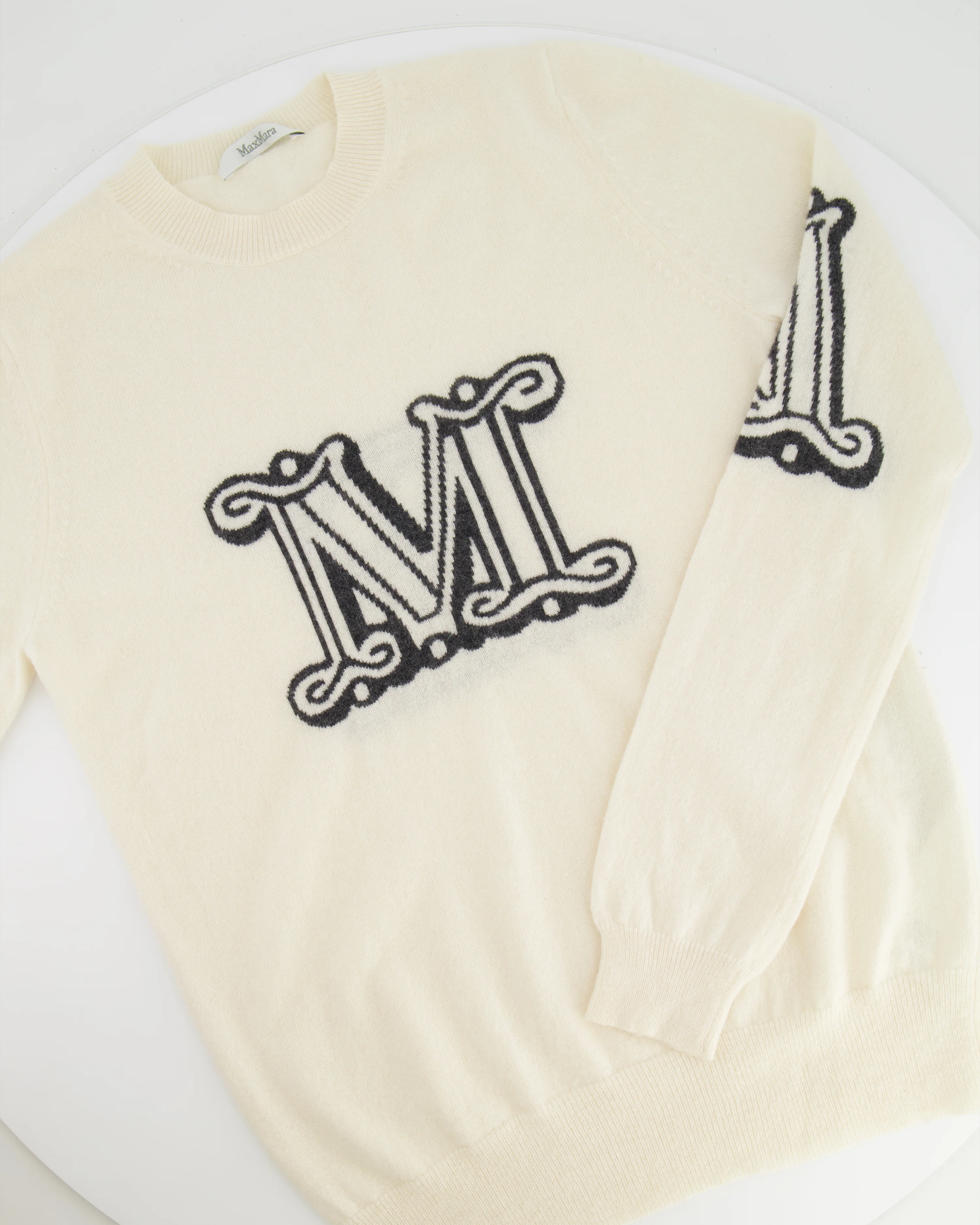 Max Mara Cream Cashmere Jumper with Grey Logo Detail Size S (UK 8) - Image 4
