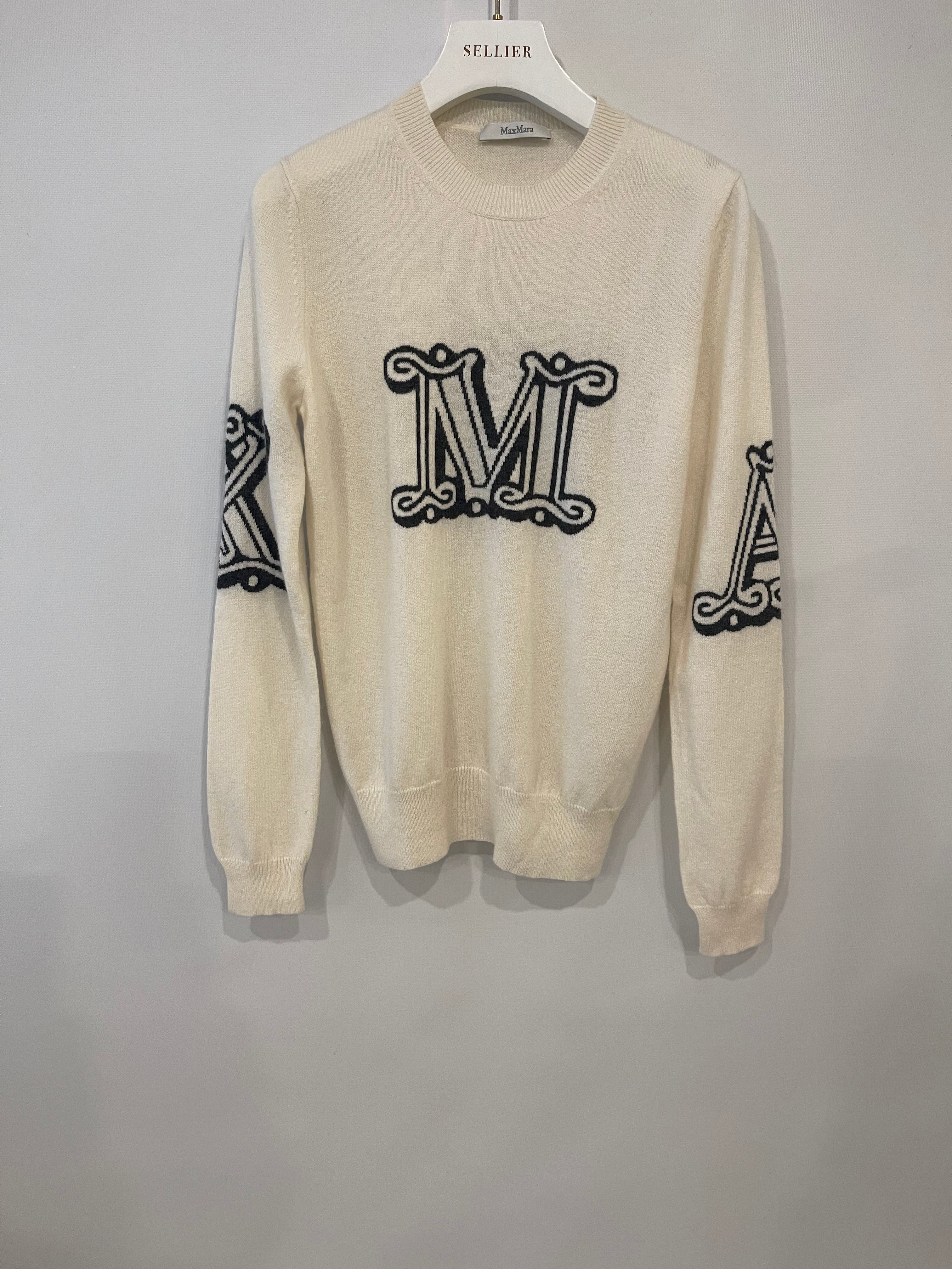 Max Mara Cream Cashmere Jumper with Grey Logo Detail Size S (UK 8) - Image 7