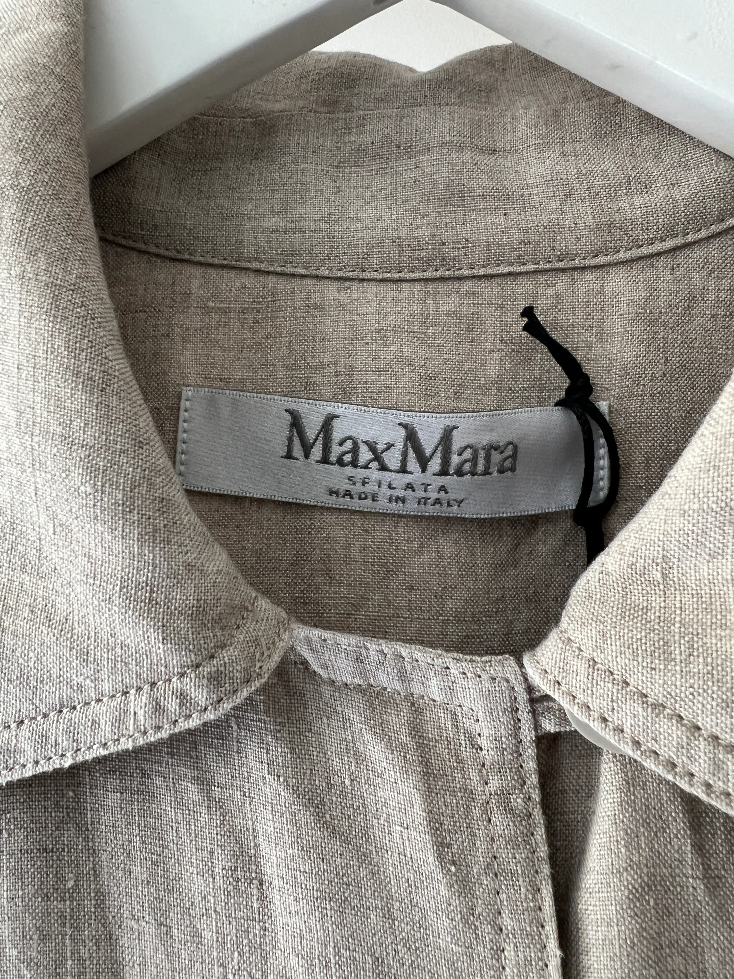 Max Mara Beige Linen Safari Shirt with Pocket Detail Size IT 40 (UK 8) - Image 10