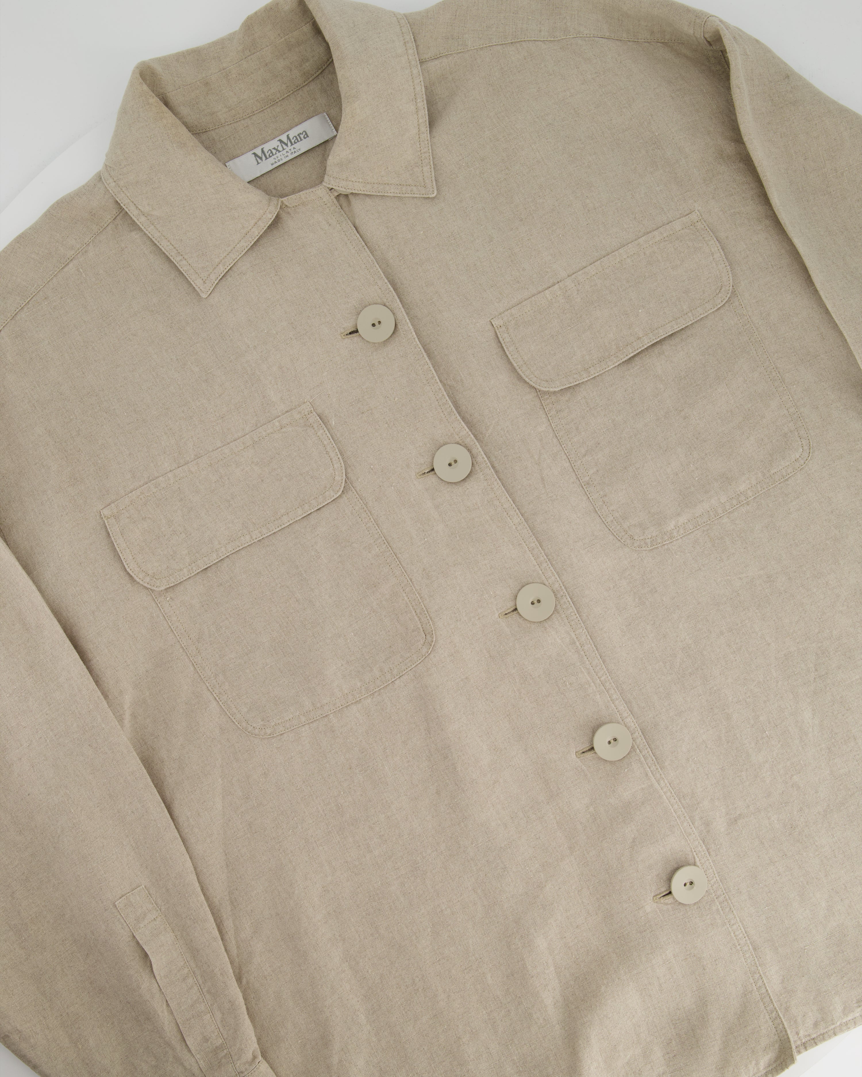 Max Mara Beige Linen Safari Shirt with Pocket Detail Size IT 40 (UK 8) - Image 3