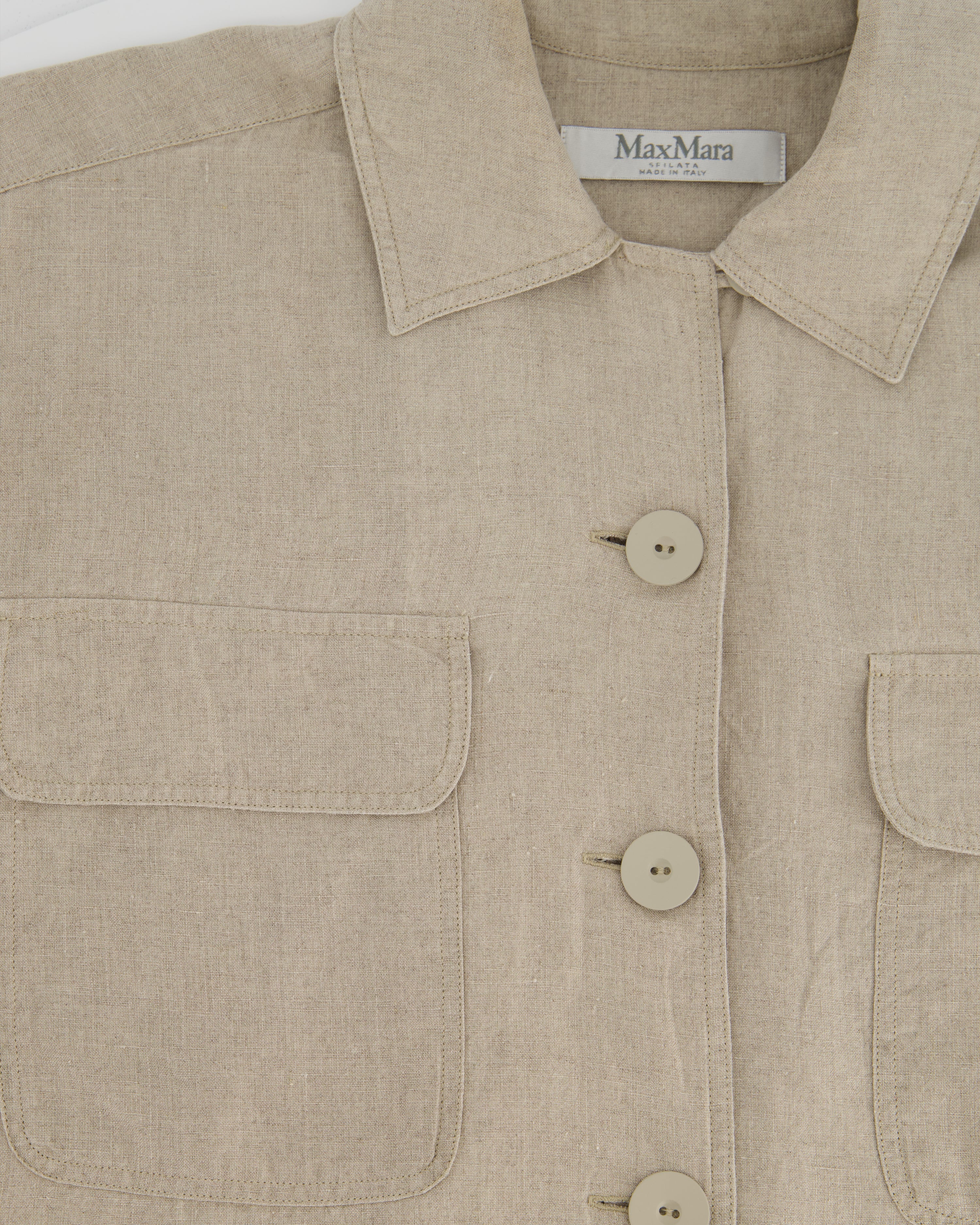 Max Mara Beige Linen Safari Shirt with Pocket Detail Size IT 40 (UK 8) - Image 5