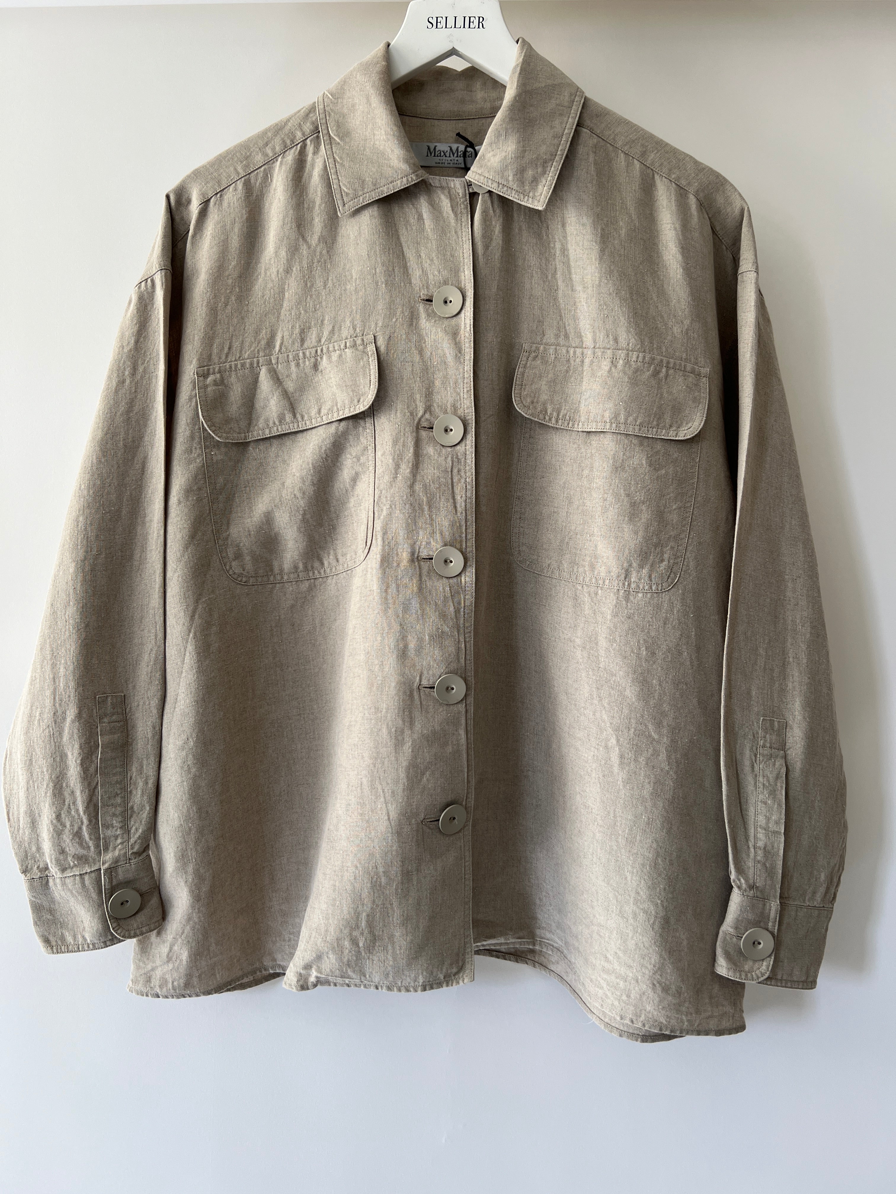 Max Mara Beige Linen Safari Shirt with Pocket Detail Size IT 40 (UK 8) - Image 6