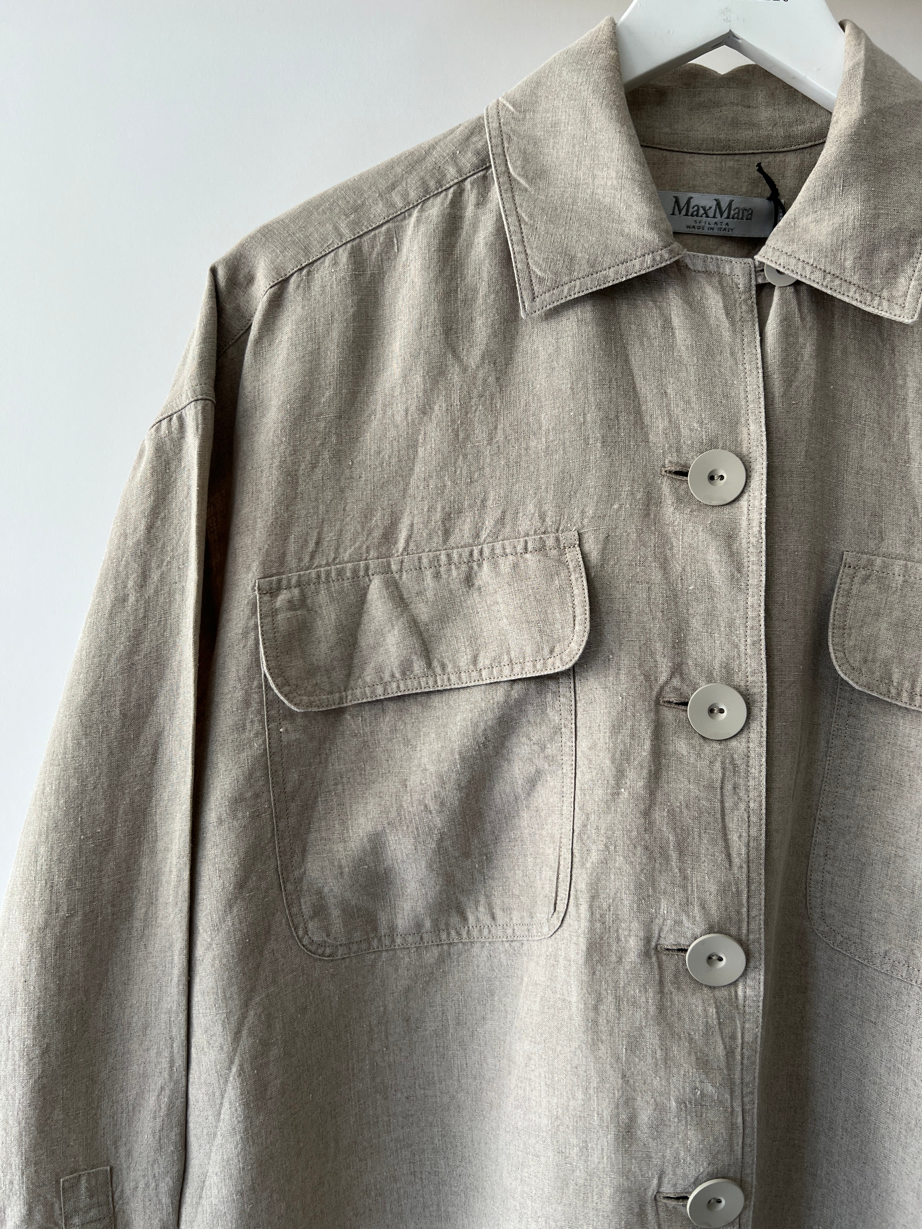 Max Mara Beige Linen Safari Shirt with Pocket Detail Size IT 40 (UK 8) - Image 8