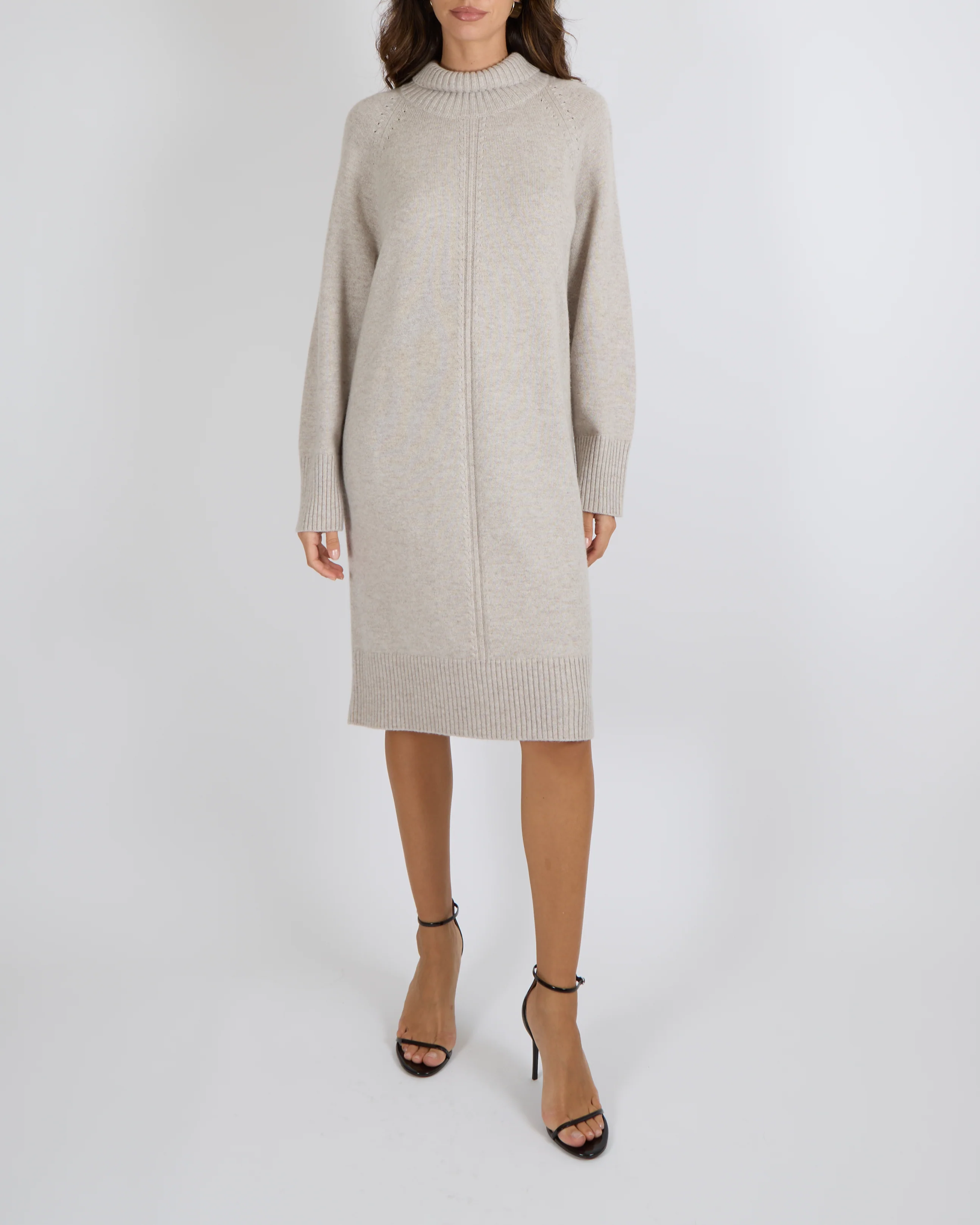 Max Mara Studio Beige Knit High-Neck Long-Sleeved Midi Jumper Dress Size IT 44 (UK 12) RRP £1,040